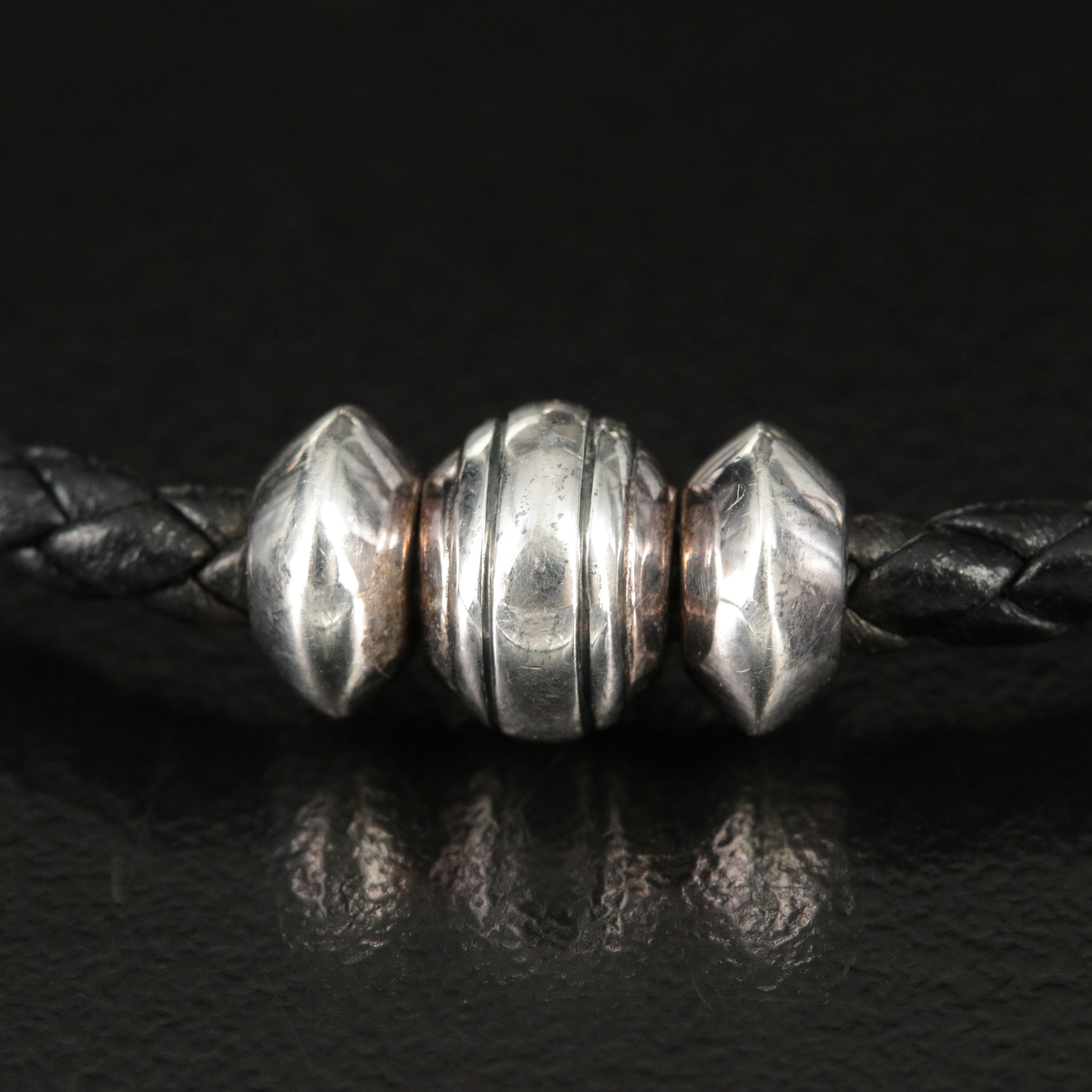 David Yurman Sterling Four Station Braided Leather Bracelet