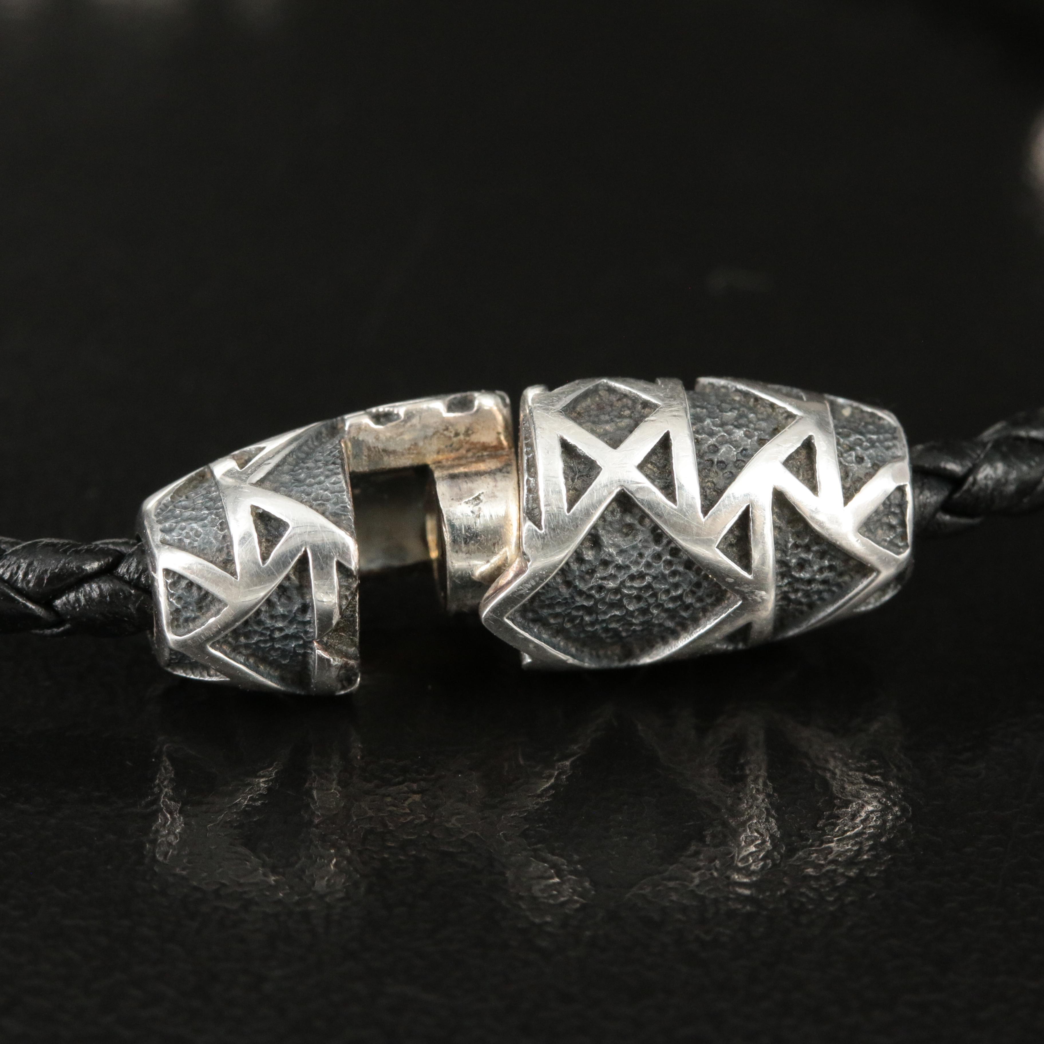 David Yurman Sterling Four Station Braided Leather Bracelet