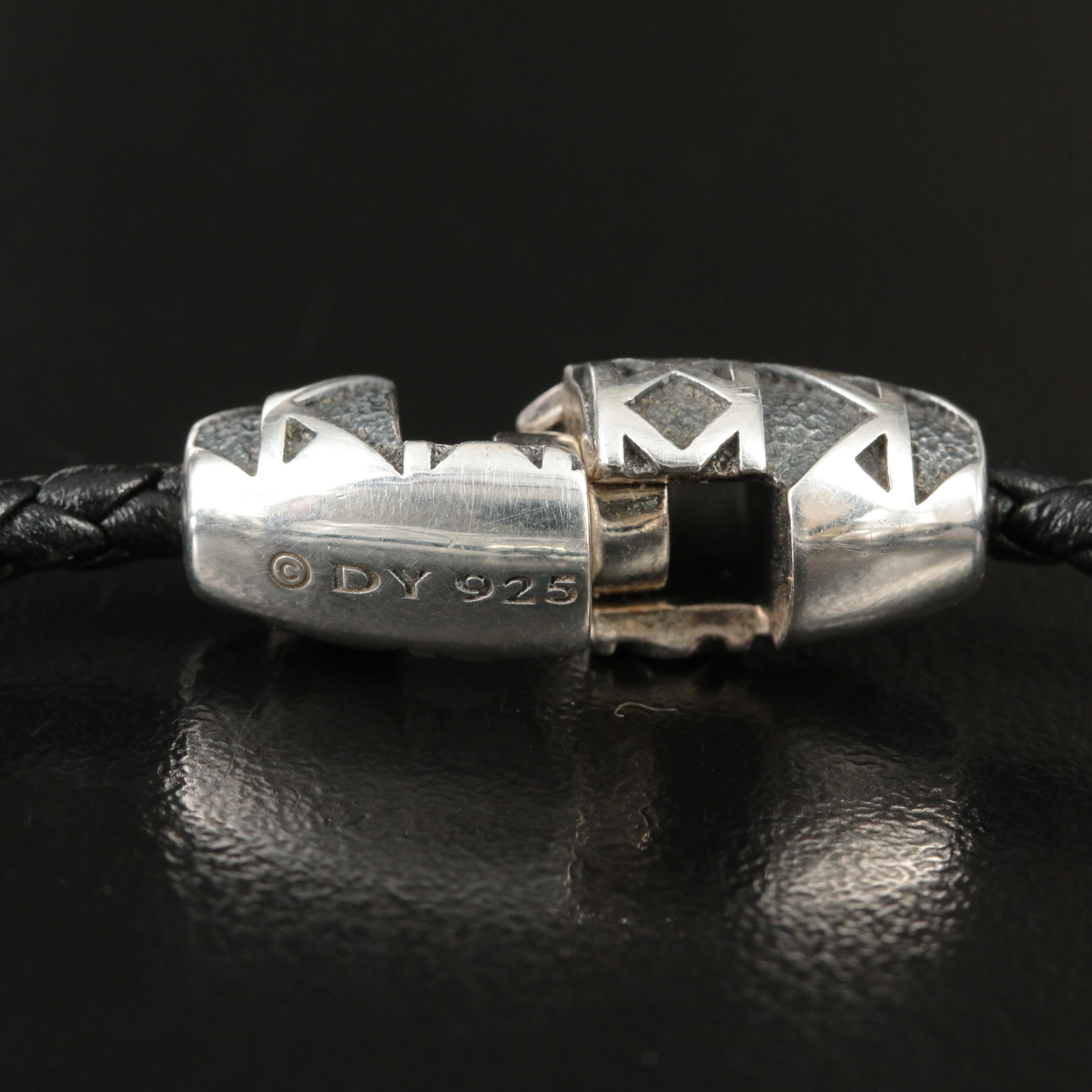 David Yurman Sterling Four Station Braided Leather Bracelet