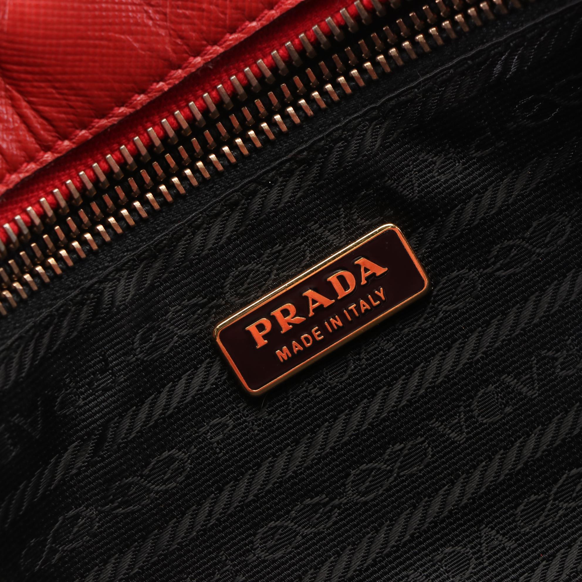 Prada Top Handle Handbag in Red Saffiano Leather