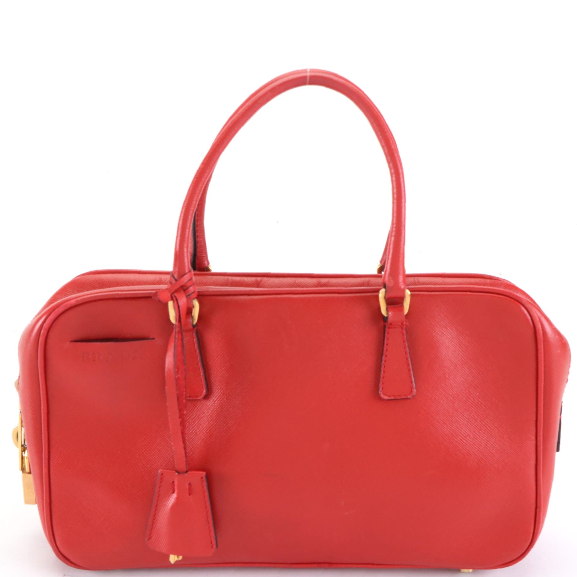 Prada Top Handle Handbag in Red Saffiano Leather