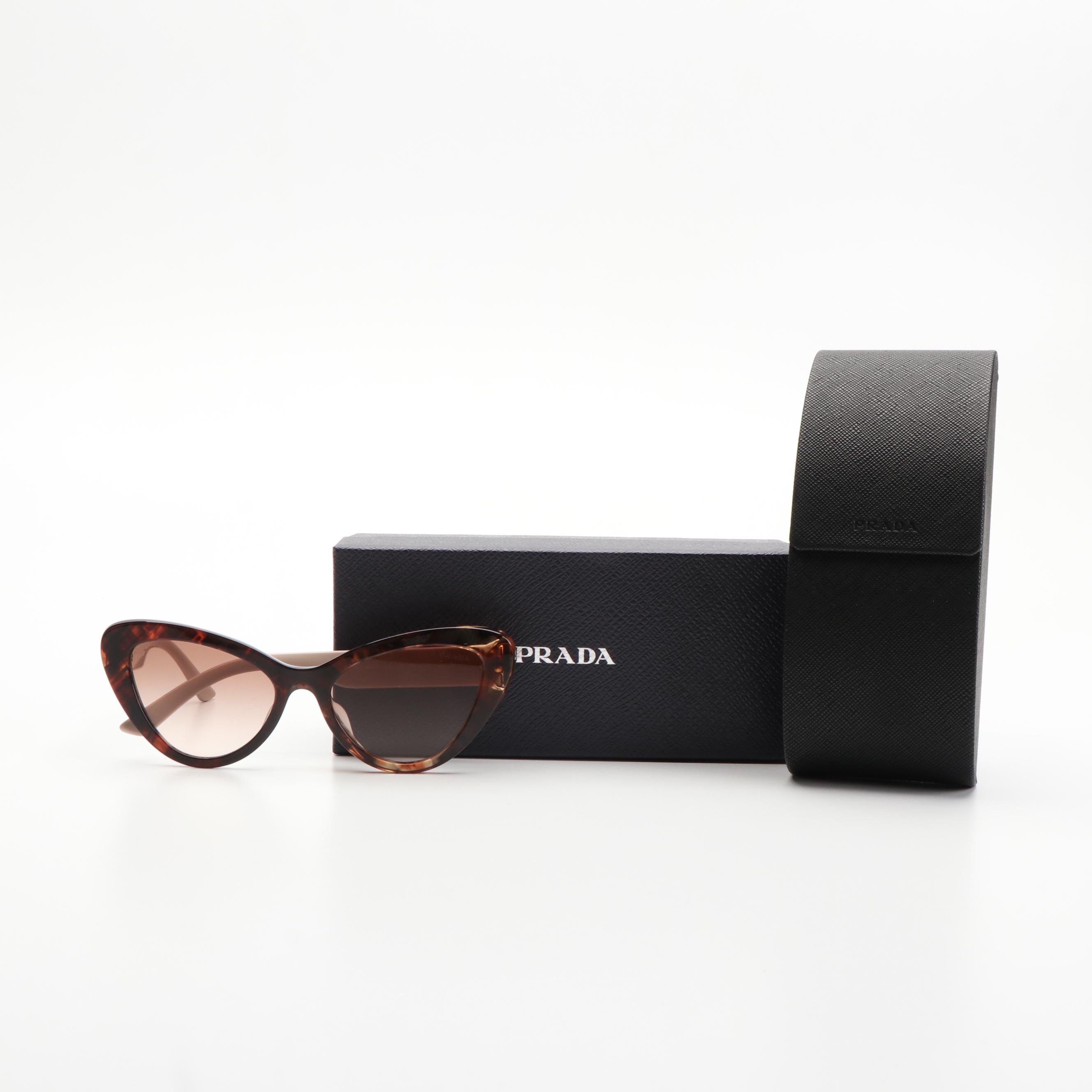 Prada SPR 13Y-F Havana Brown Cat Eye Sunglasses with Case and Box