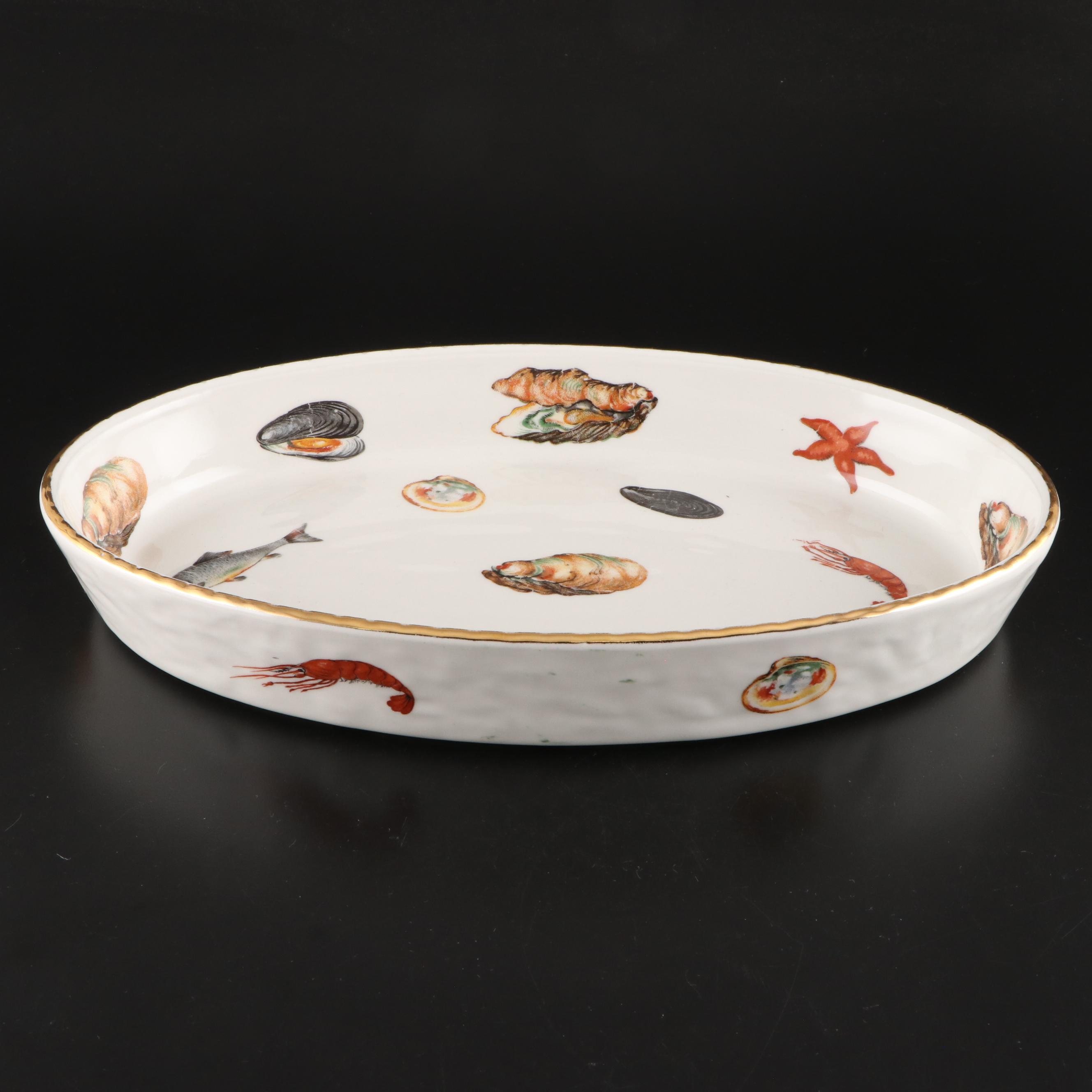 Louis Lourioux French Fireproof Porcelain "Le Faune" Fish Motif Baking Dishes