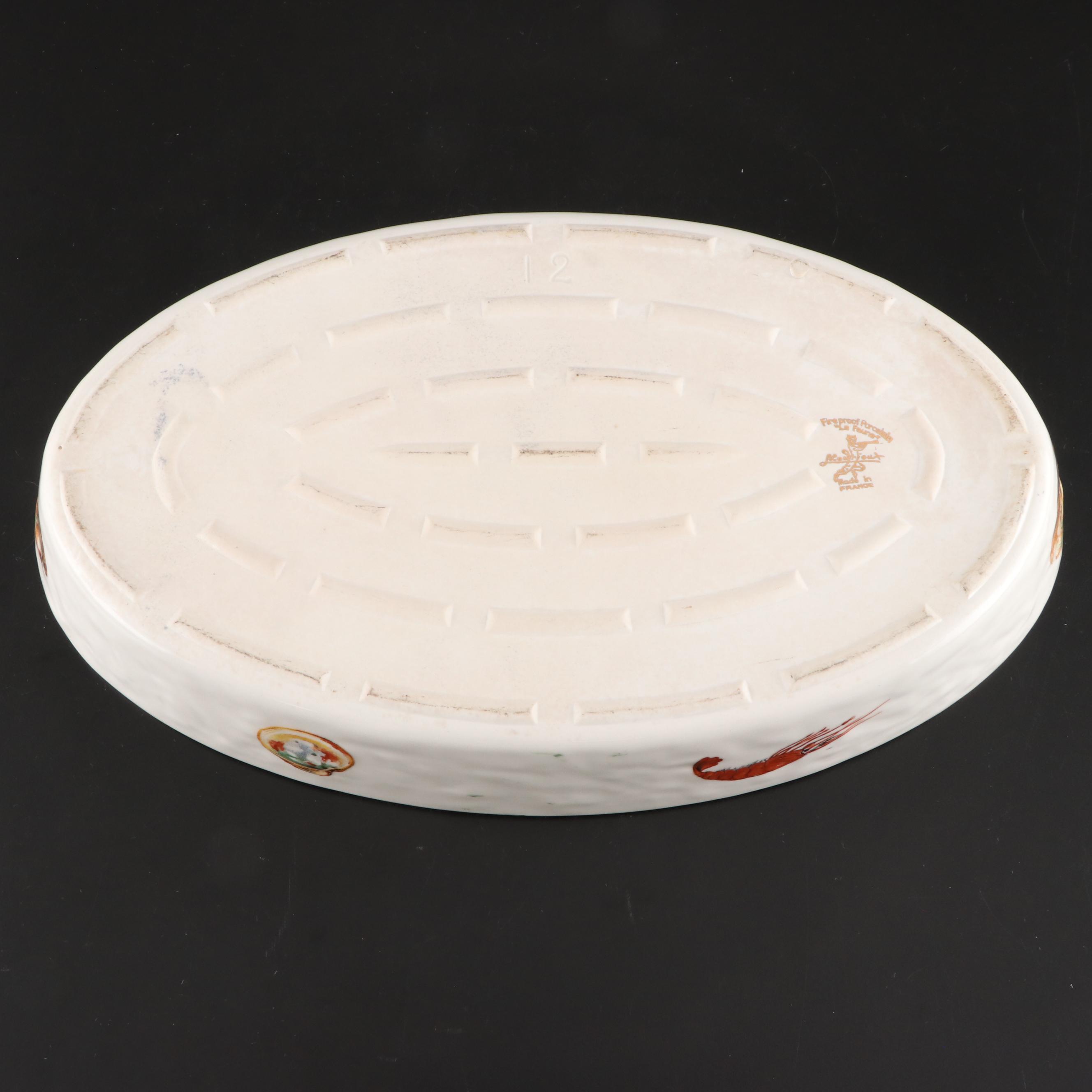 Louis Lourioux French Fireproof Porcelain "Le Faune" Fish Motif Baking Dishes