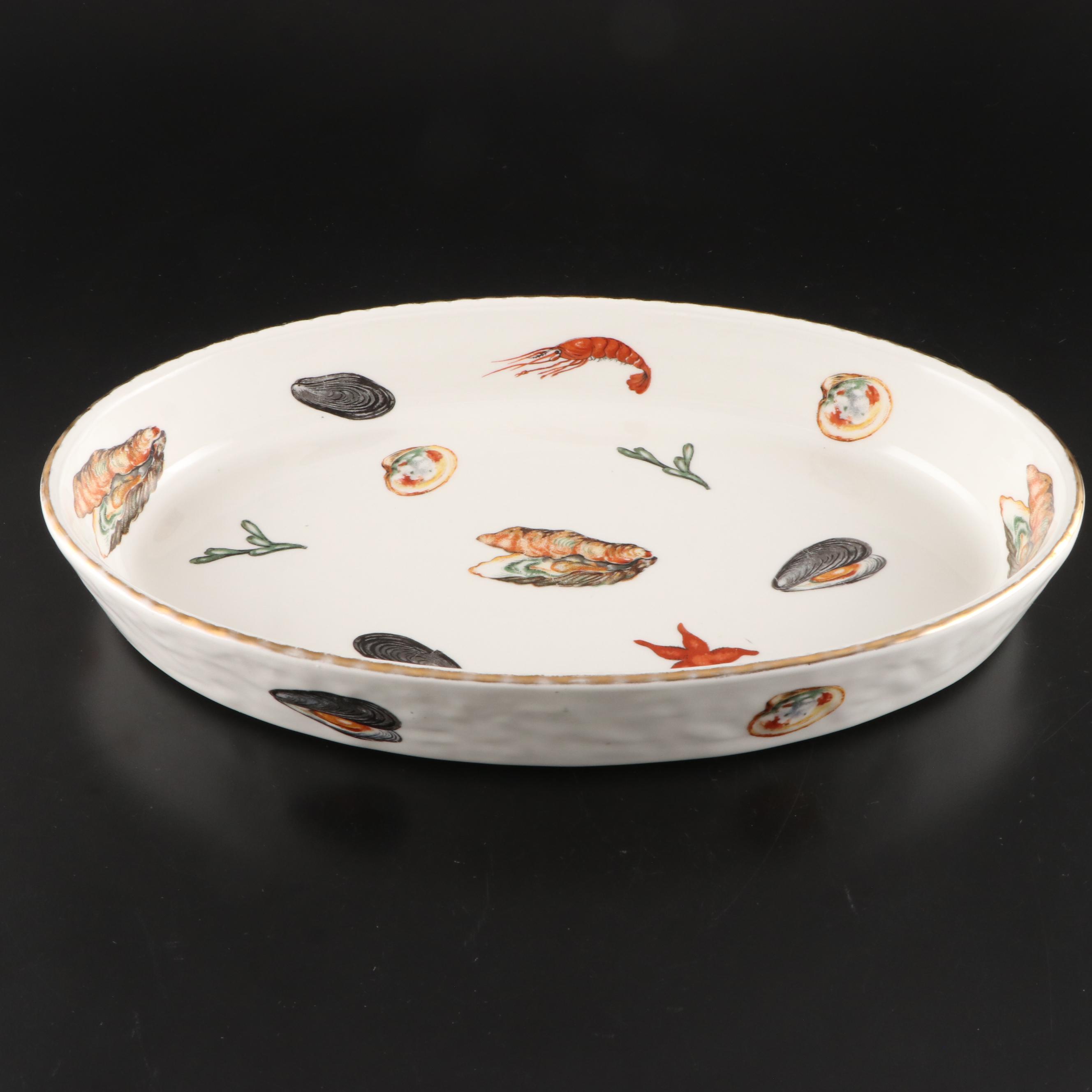 Louis Lourioux French Fireproof Porcelain "Le Faune" Fish Motif Baking Dishes
