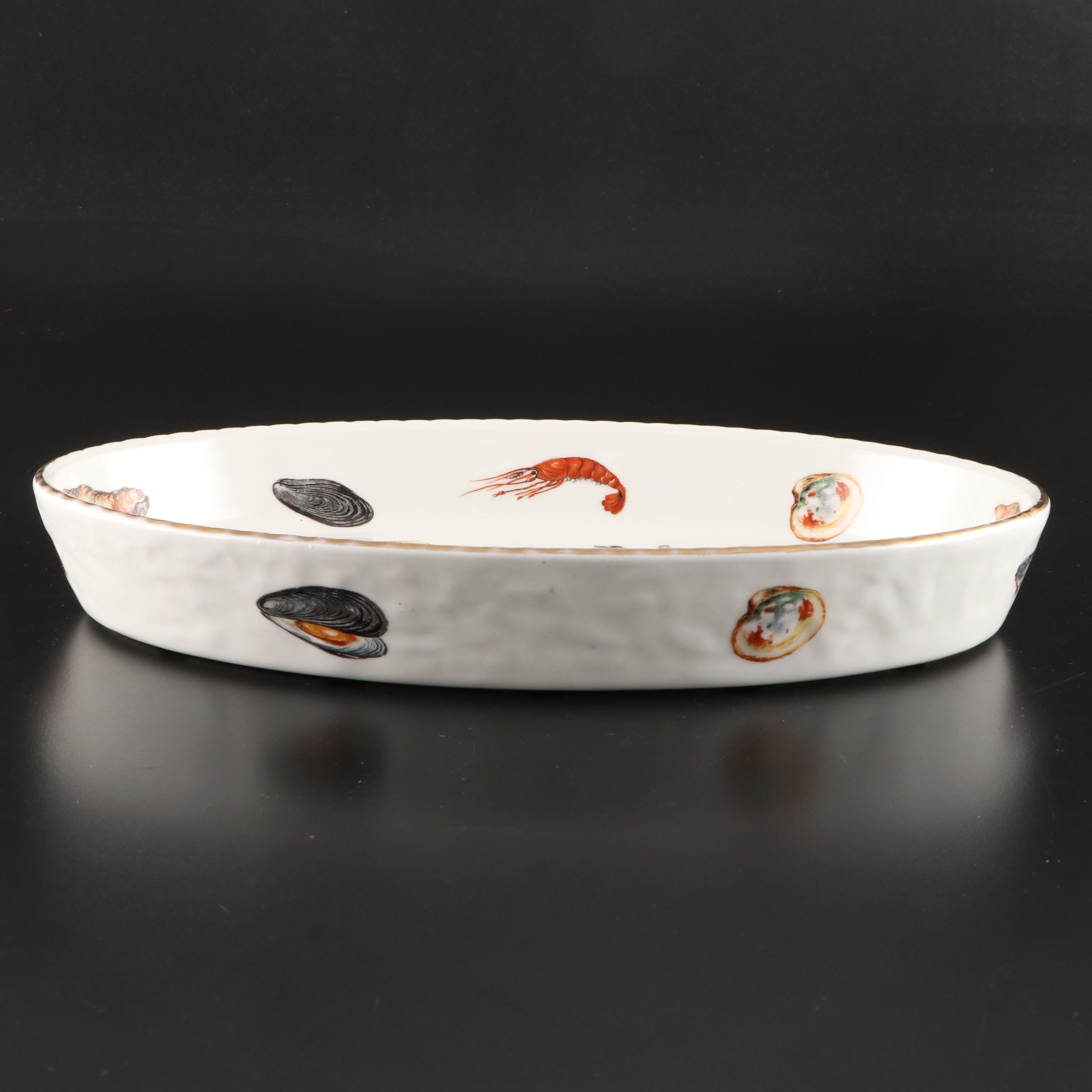 Louis Lourioux French Fireproof Porcelain "Le Faune" Fish Motif Baking Dishes