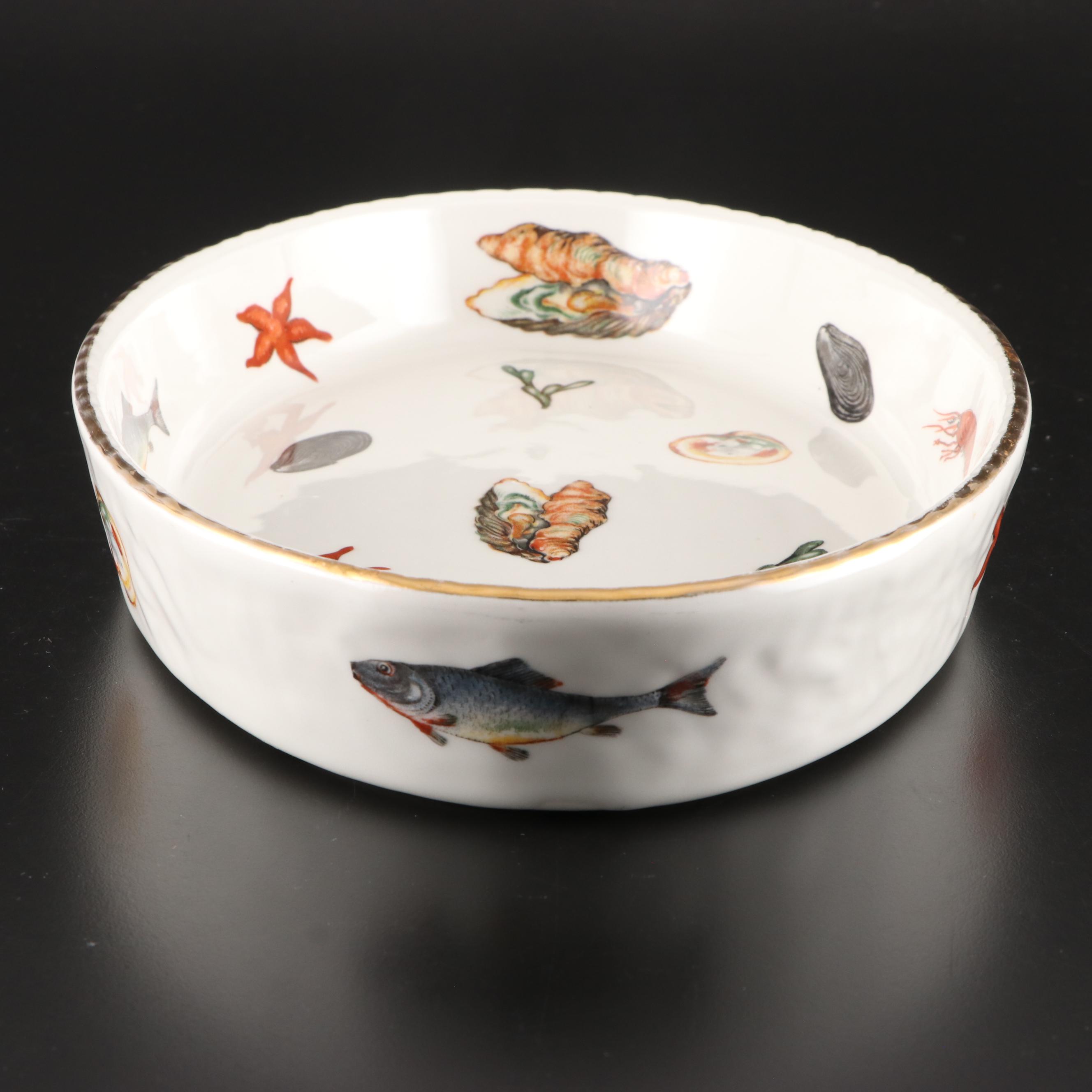 Louis Lourioux French Fireproof Porcelain "Le Faune" Fish Motif Baking Dishes