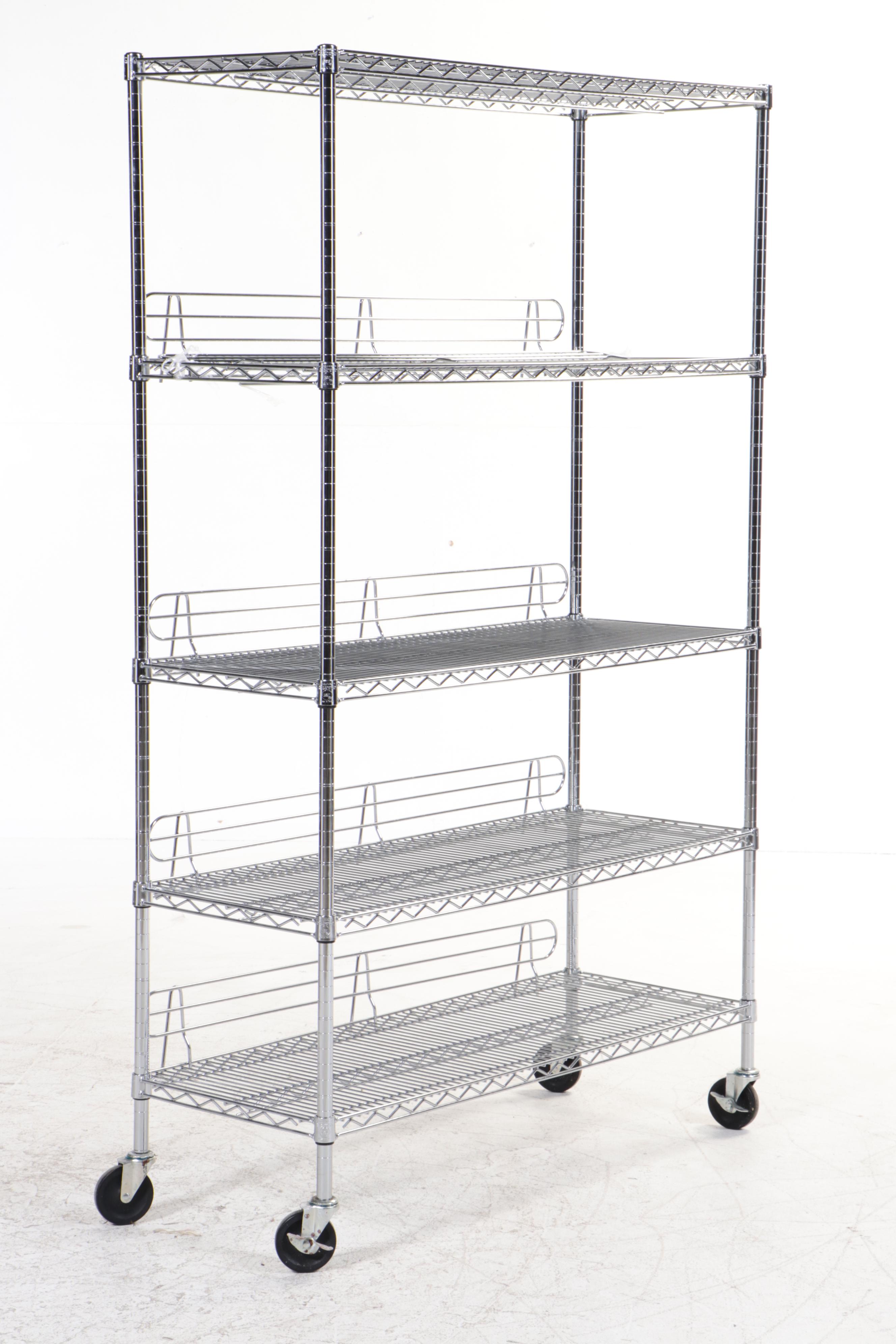 Three Chrome Finished Metal Rolling Racks