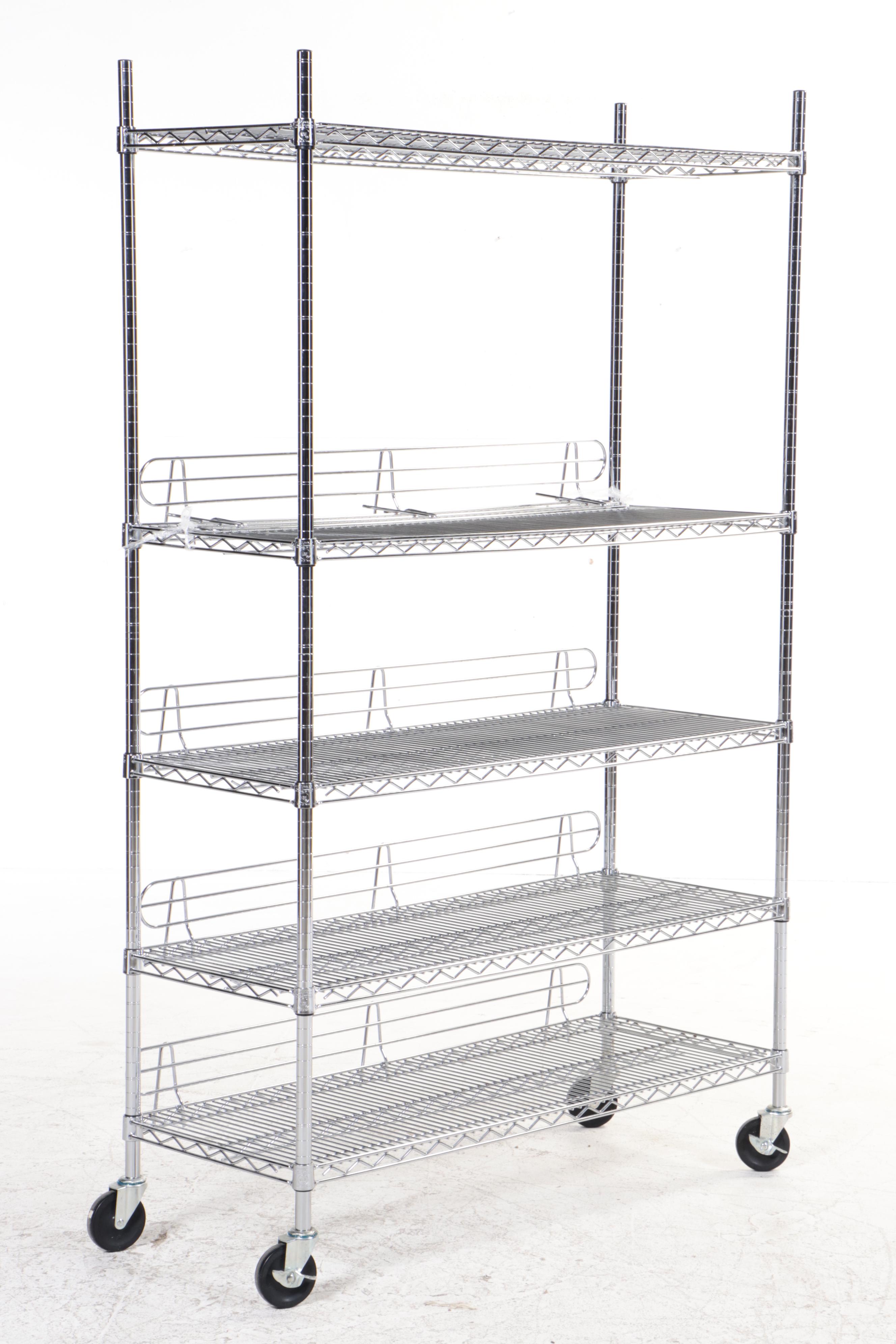 Three Chrome Finished Metal Rolling Racks