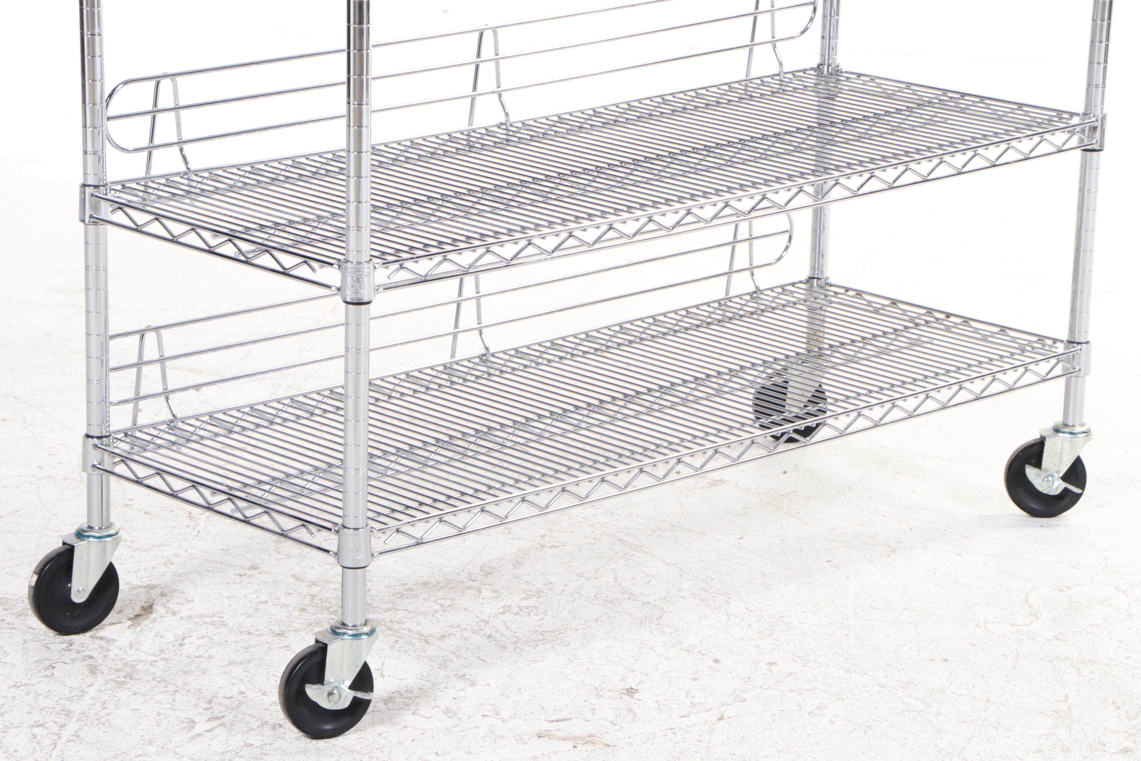 Three Chrome Finished Metal Rolling Racks