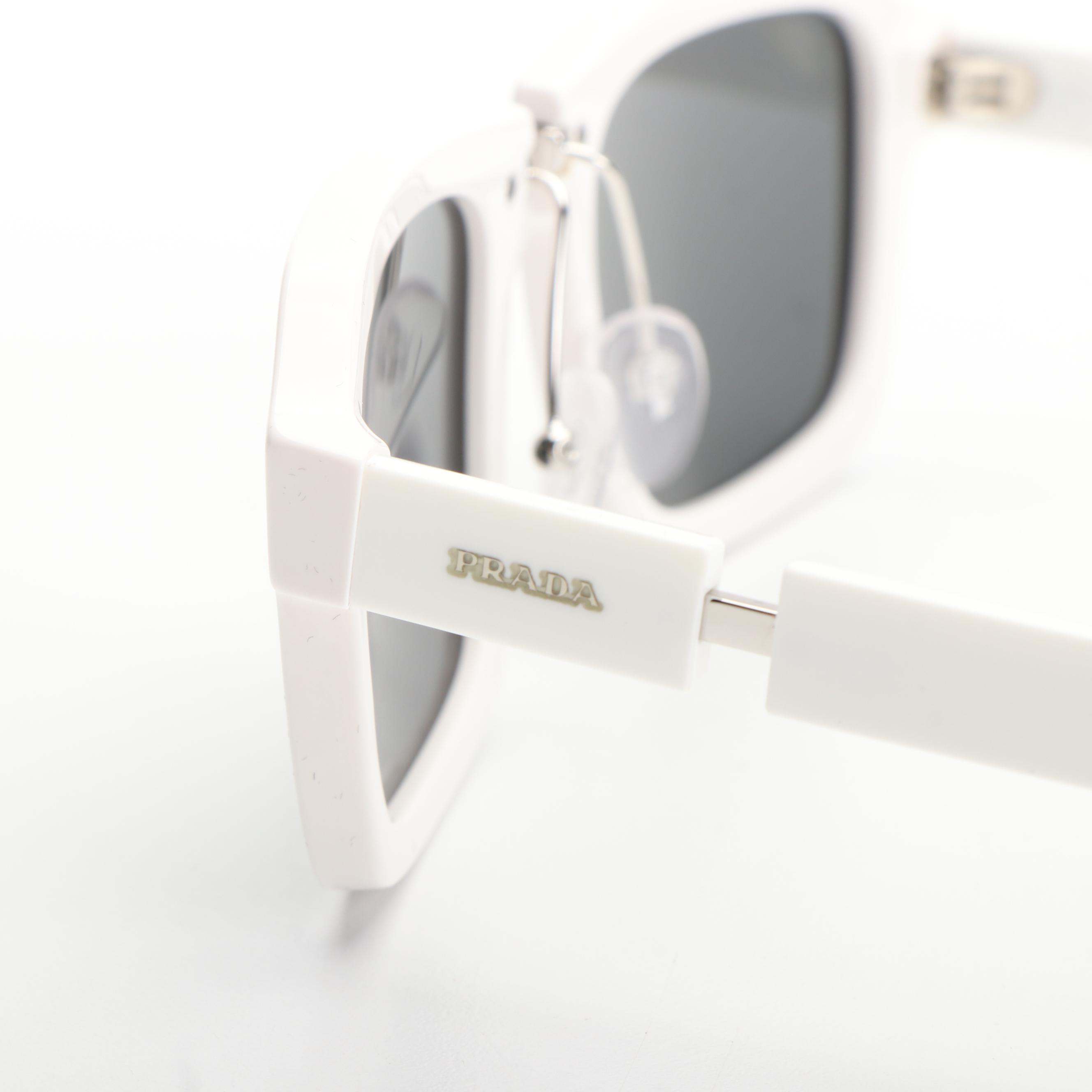 Prada 0PR09XS Rectangular White and Grey Sunglasses With Case