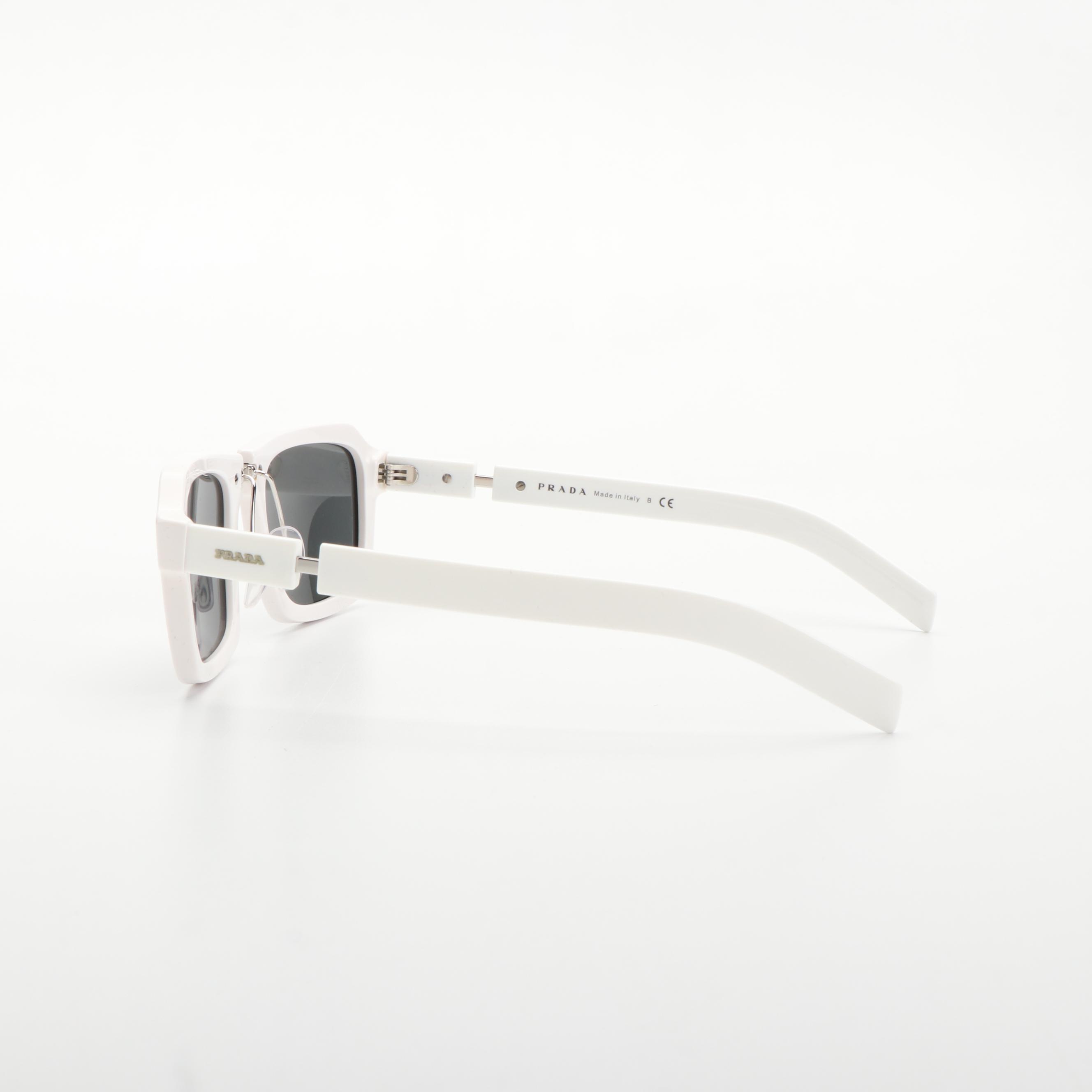 Prada 0PR09XS Rectangular White and Grey Sunglasses With Case