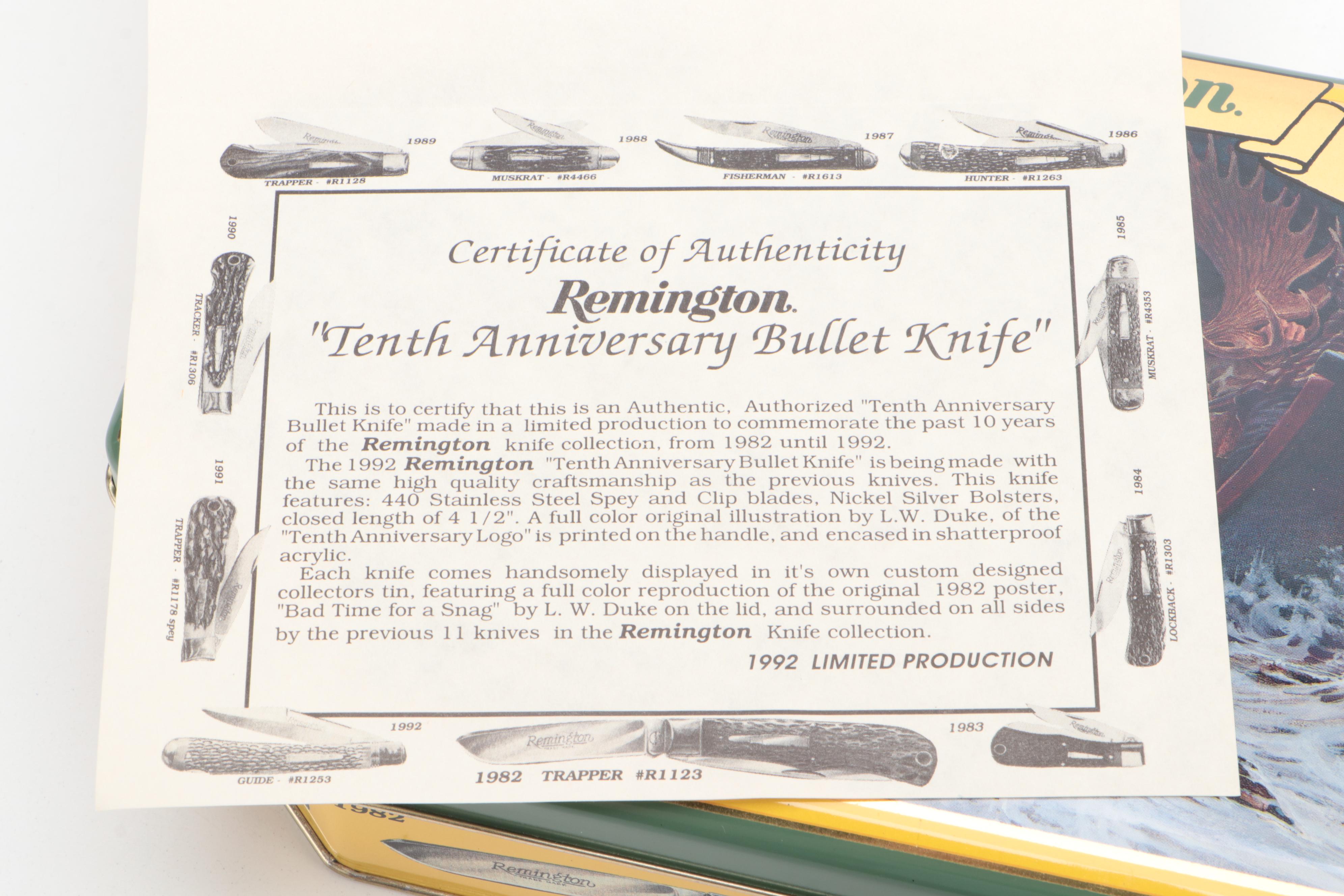 RMS Titanic, Remington "10th Anniversary Bullet Knife" Pocket Knives, and More