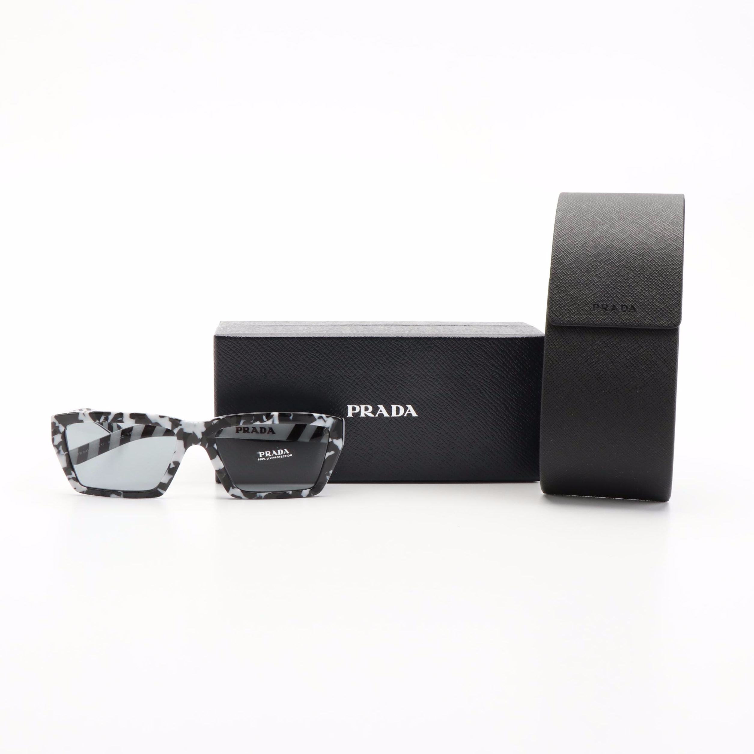 Prada PR04VS Geometric Camouflage Black Sunglasses With Case and Box