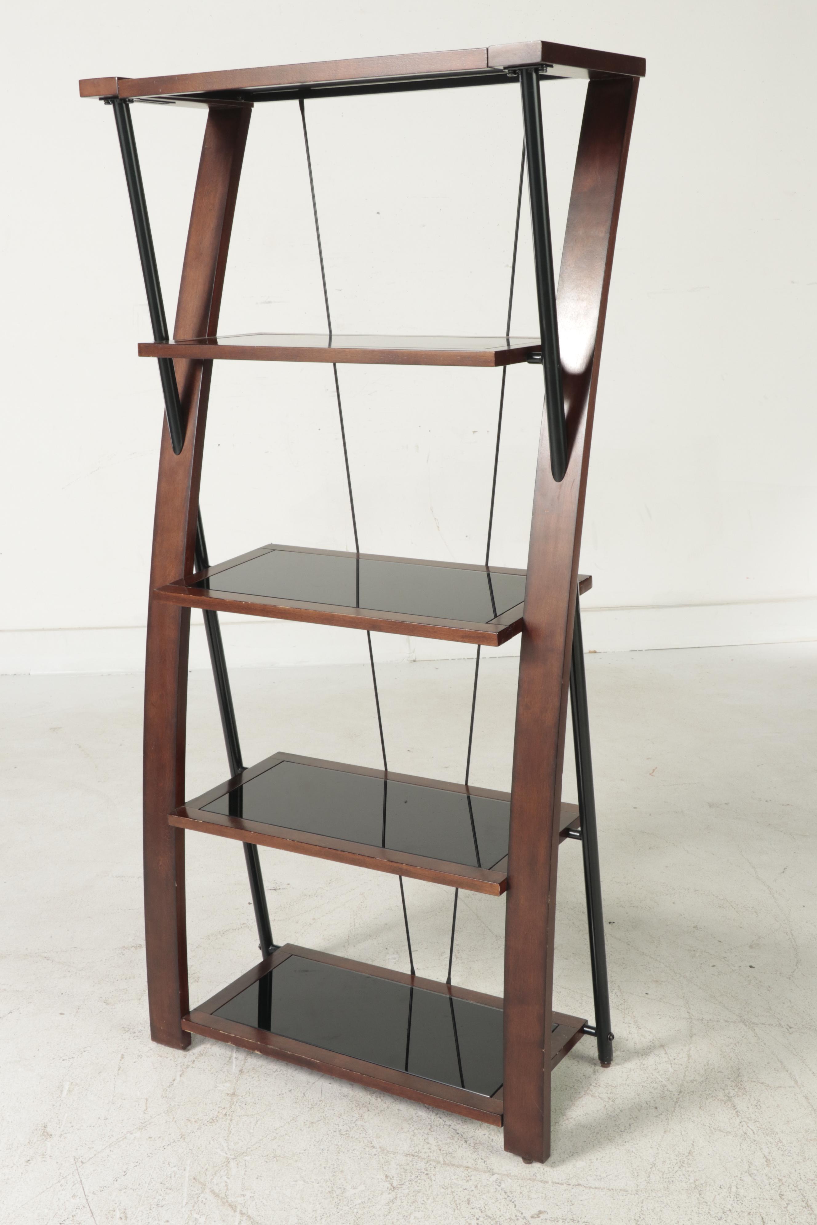 Whalen Furniture Mfg. Inc. Glass Top Computer Desk with Five-Tier Shelving Unit