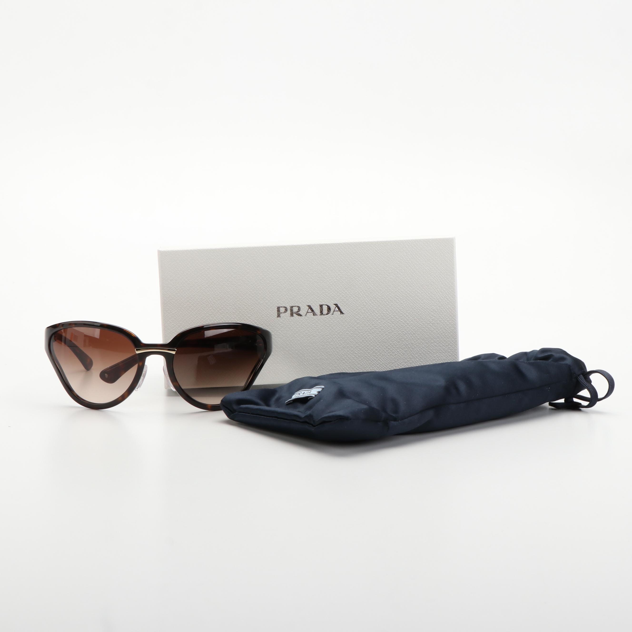 Prada SPR22V Havana Brown Catwalk Cat Eye Sunglasses with Case and Box