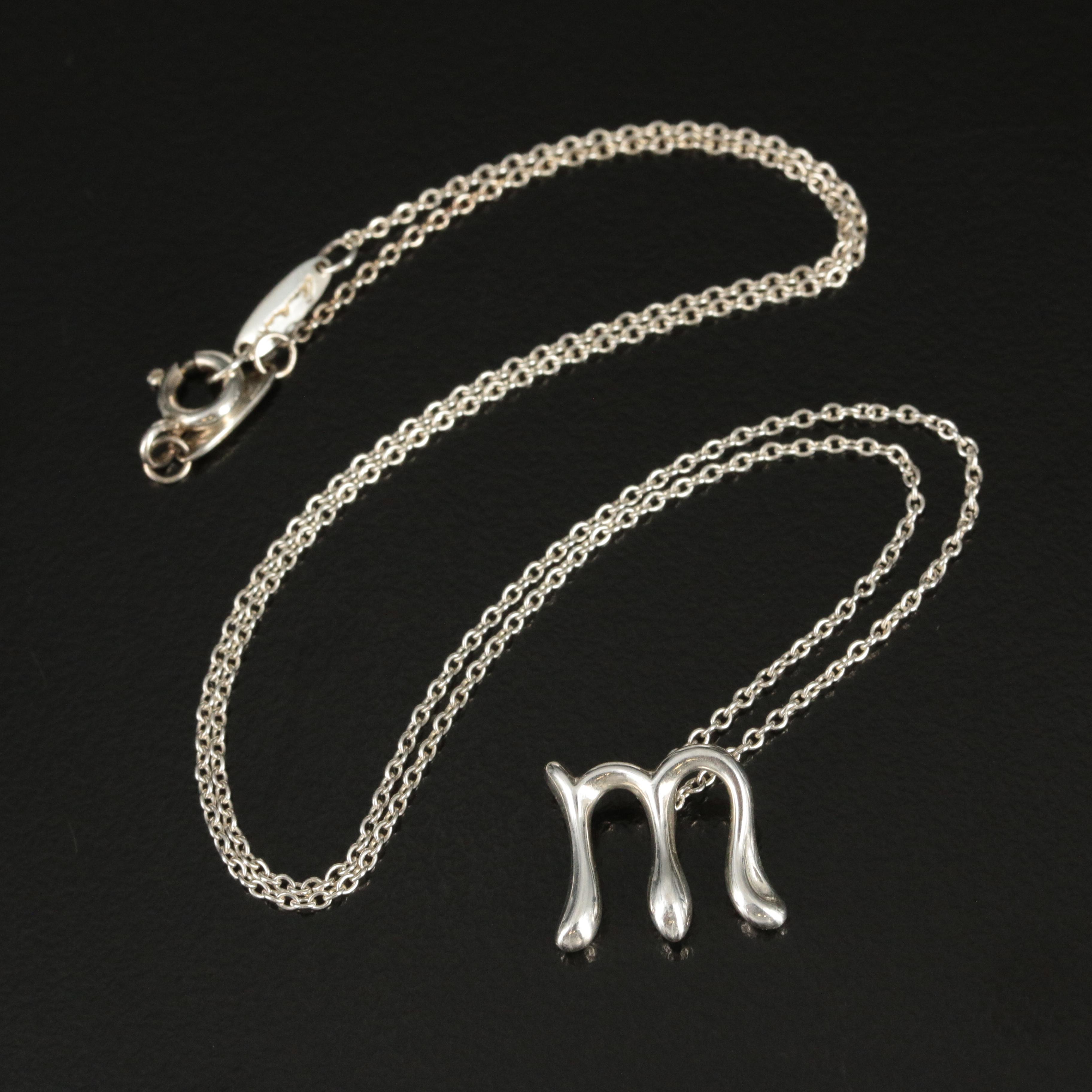 Elsa Peretti for Tiffany & Co. "Alphabet Letters" Sterling "M" Initial Necklace