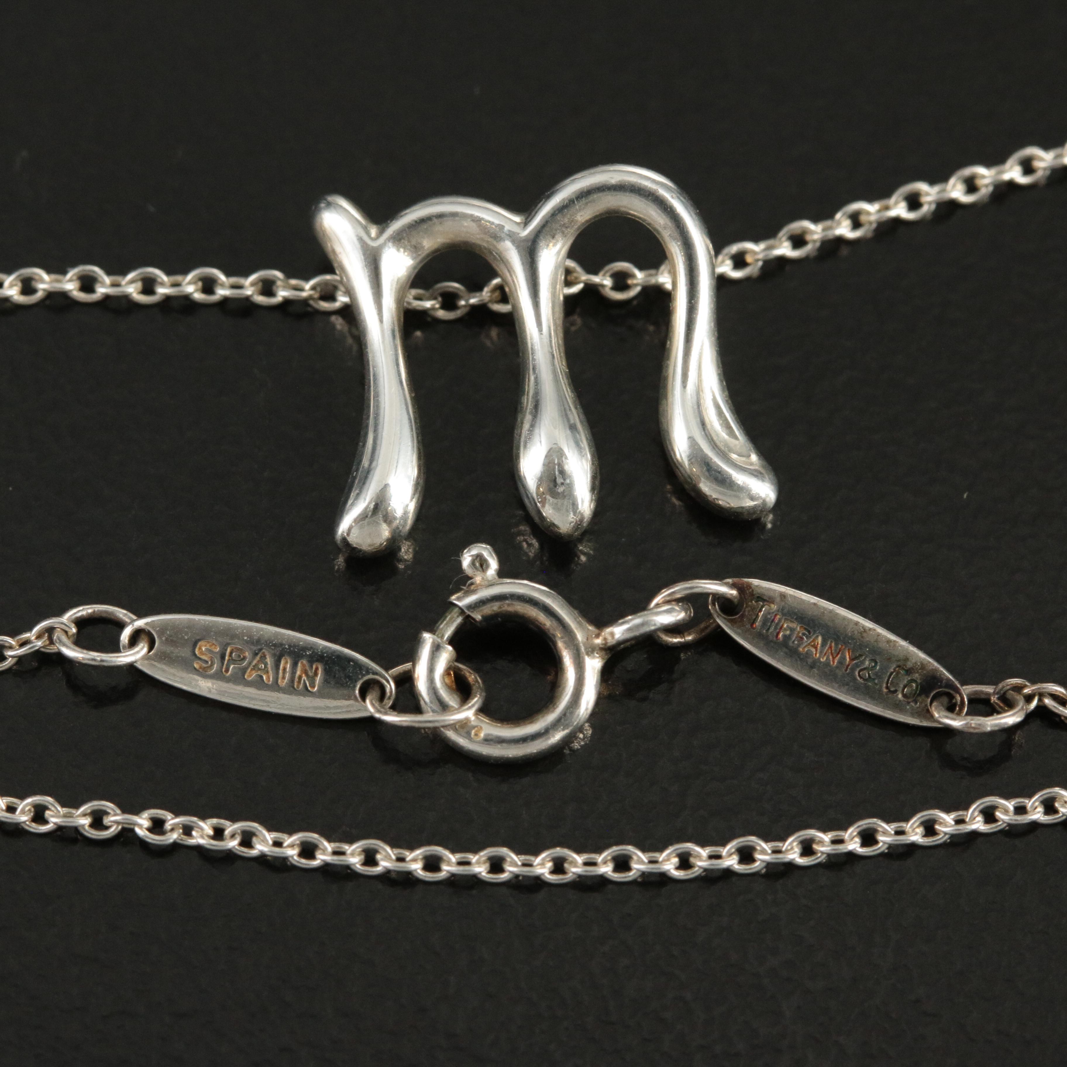Elsa Peretti for Tiffany & Co. "Alphabet Letters" Sterling "M" Initial Necklace