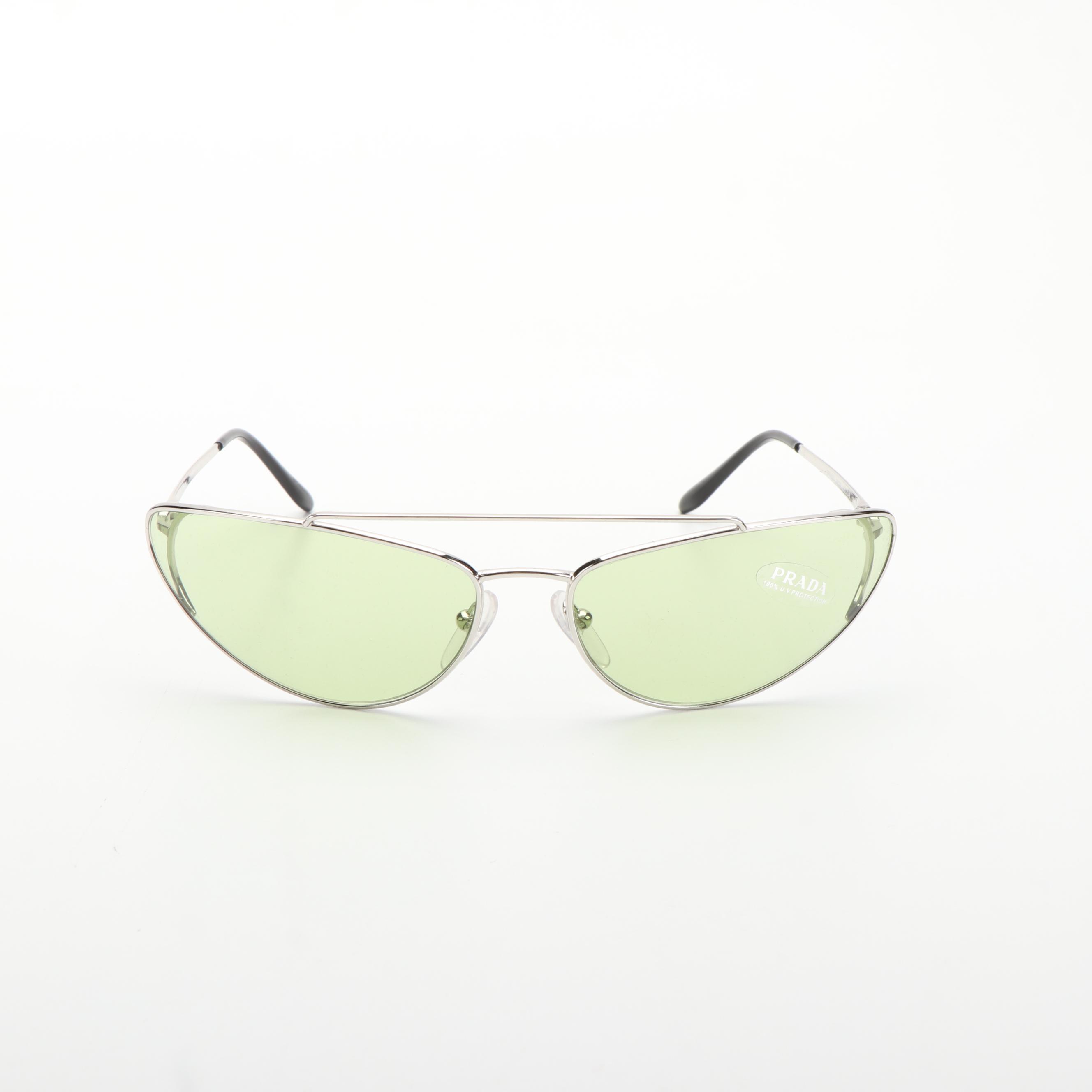 Prada PR62VS Silver and Light Green Butterfly Sunglasses with Case and Box