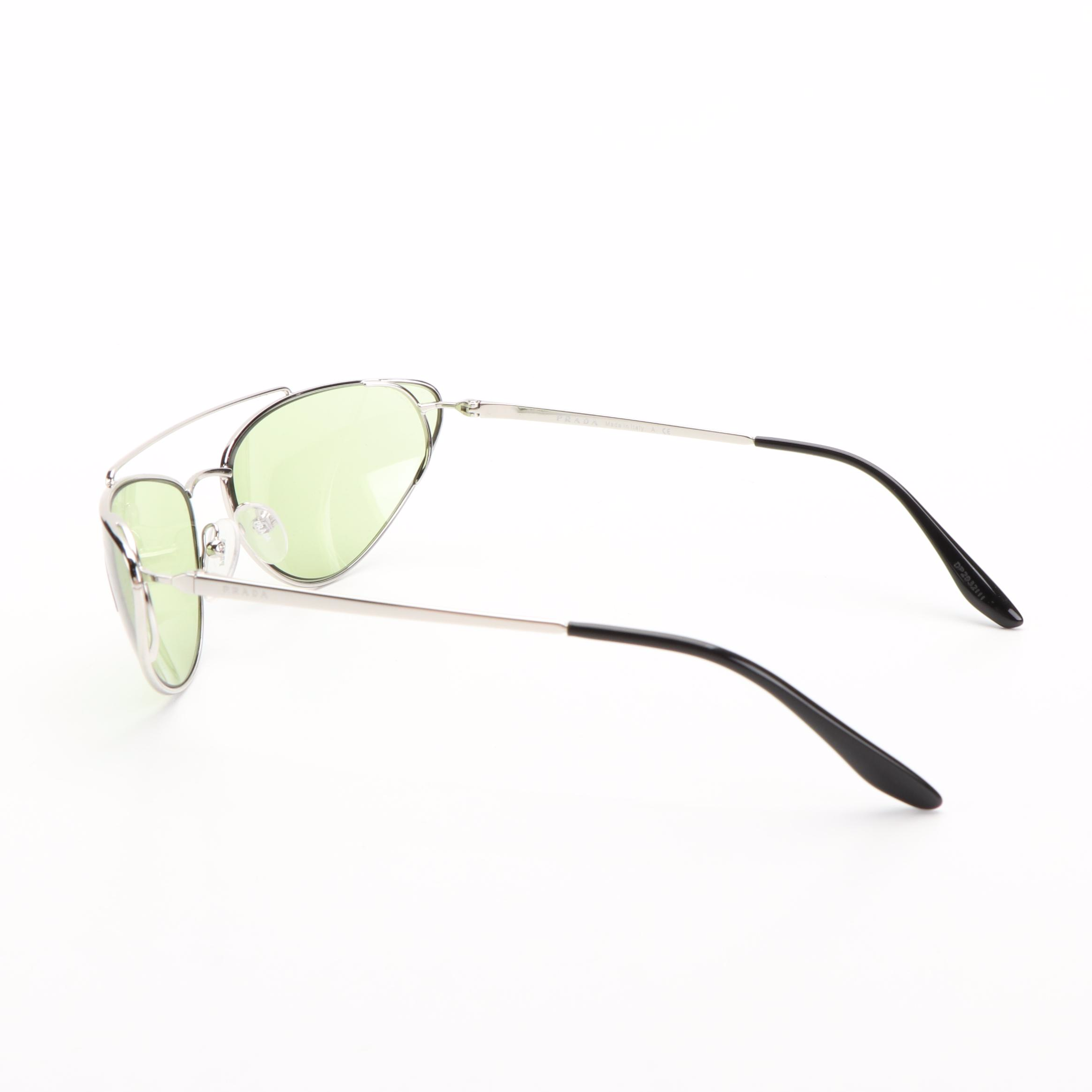 Prada PR62VS Silver and Light Green Butterfly Sunglasses with Case and Box