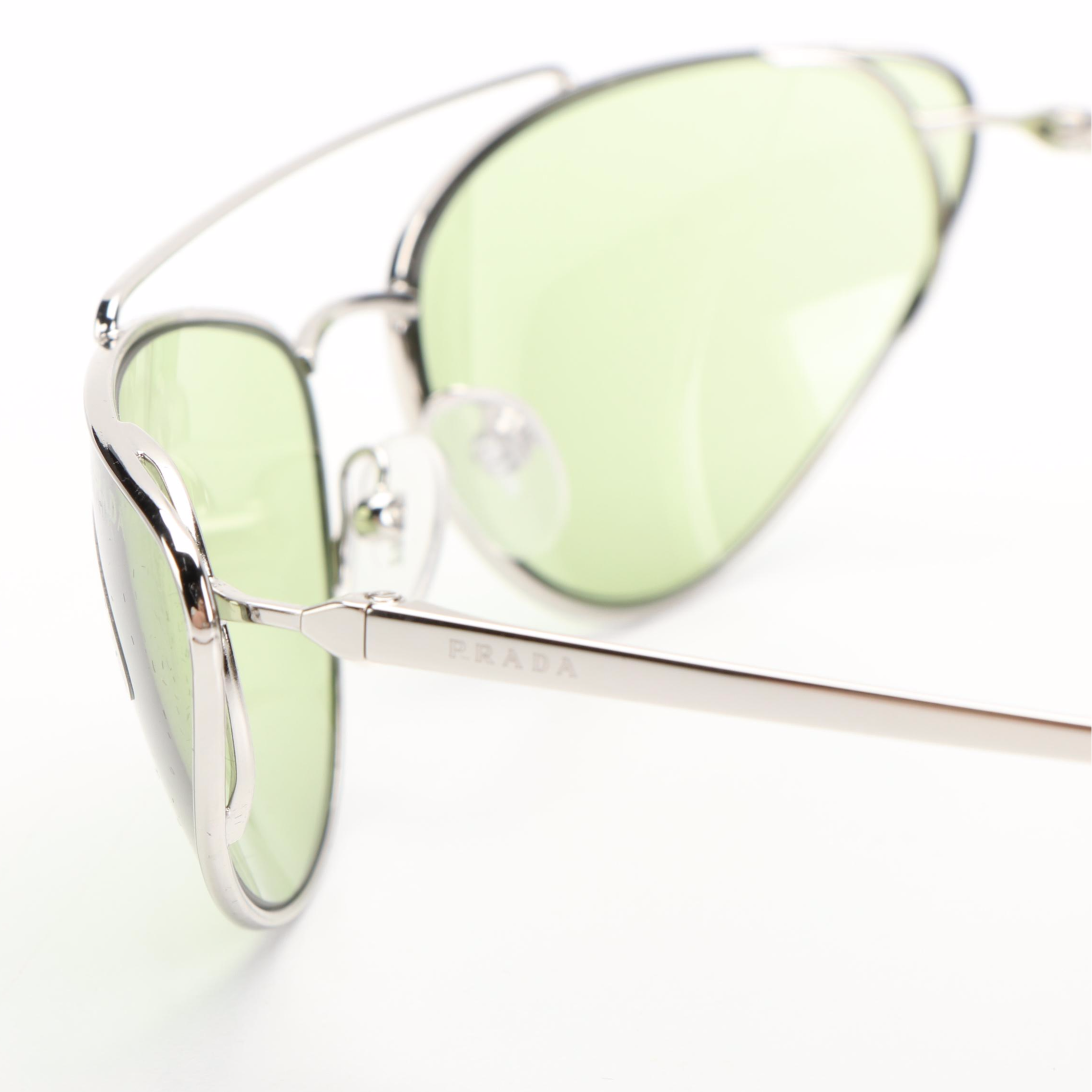 Prada PR62VS Silver and Light Green Butterfly Sunglasses with Case and Box