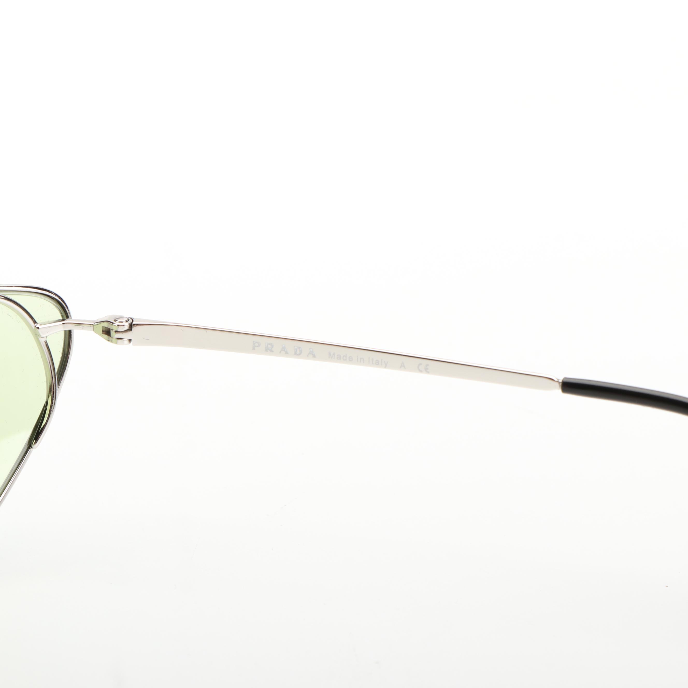 Prada PR62VS Silver and Light Green Butterfly Sunglasses with Case and Box