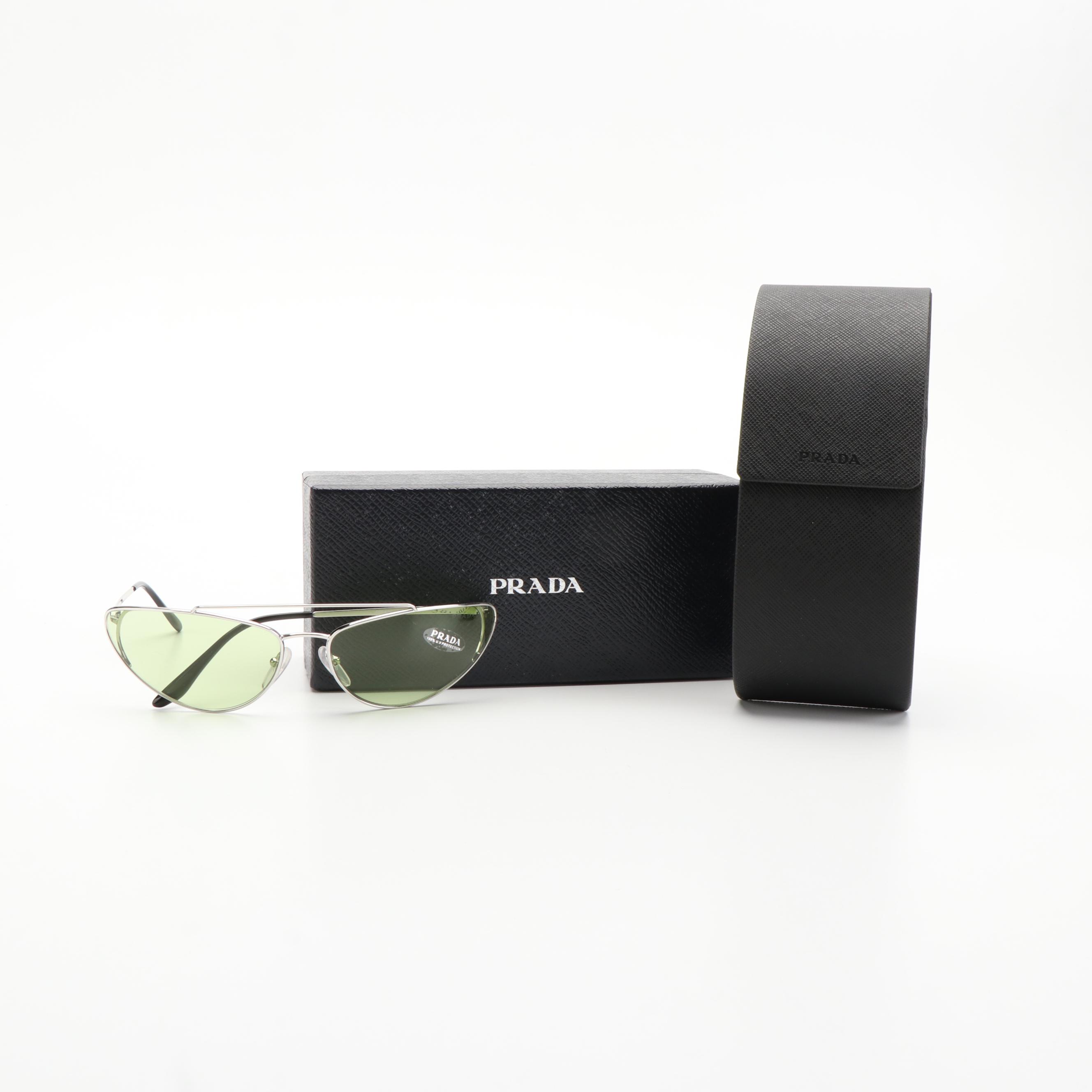Prada PR62VS Silver and Light Green Butterfly Sunglasses with Case and Box