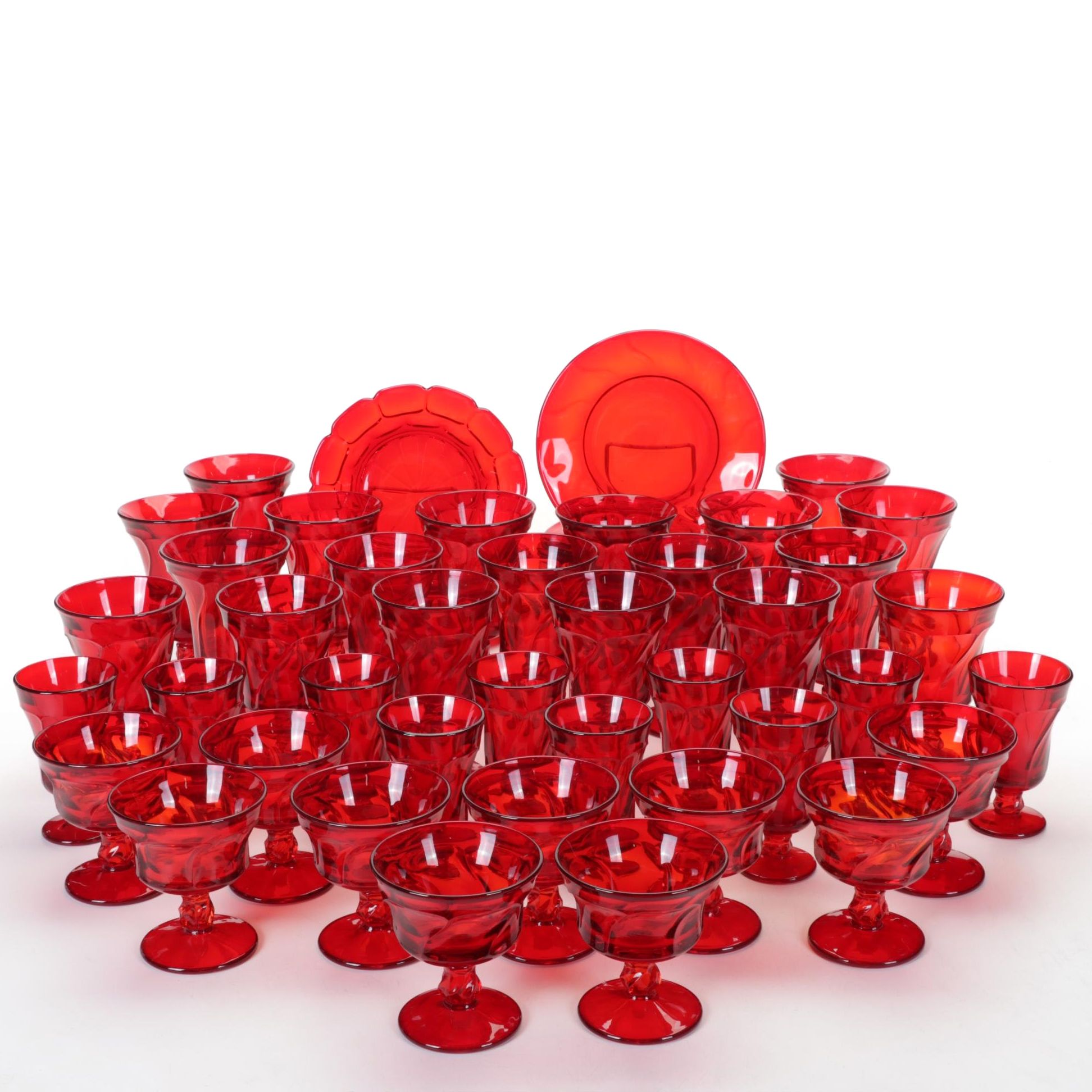 Fostoria Ruby Red "Jamestown" Stemware and Other Plates, 1964-1982