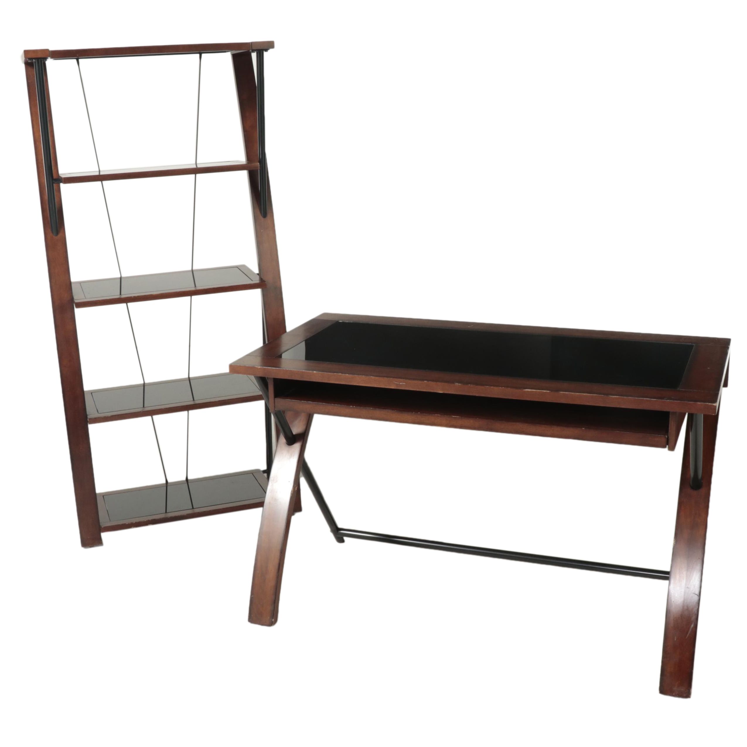 Whalen Furniture Mfg. Inc. Glass Top Computer Desk with Five-Tier Shelving Unit