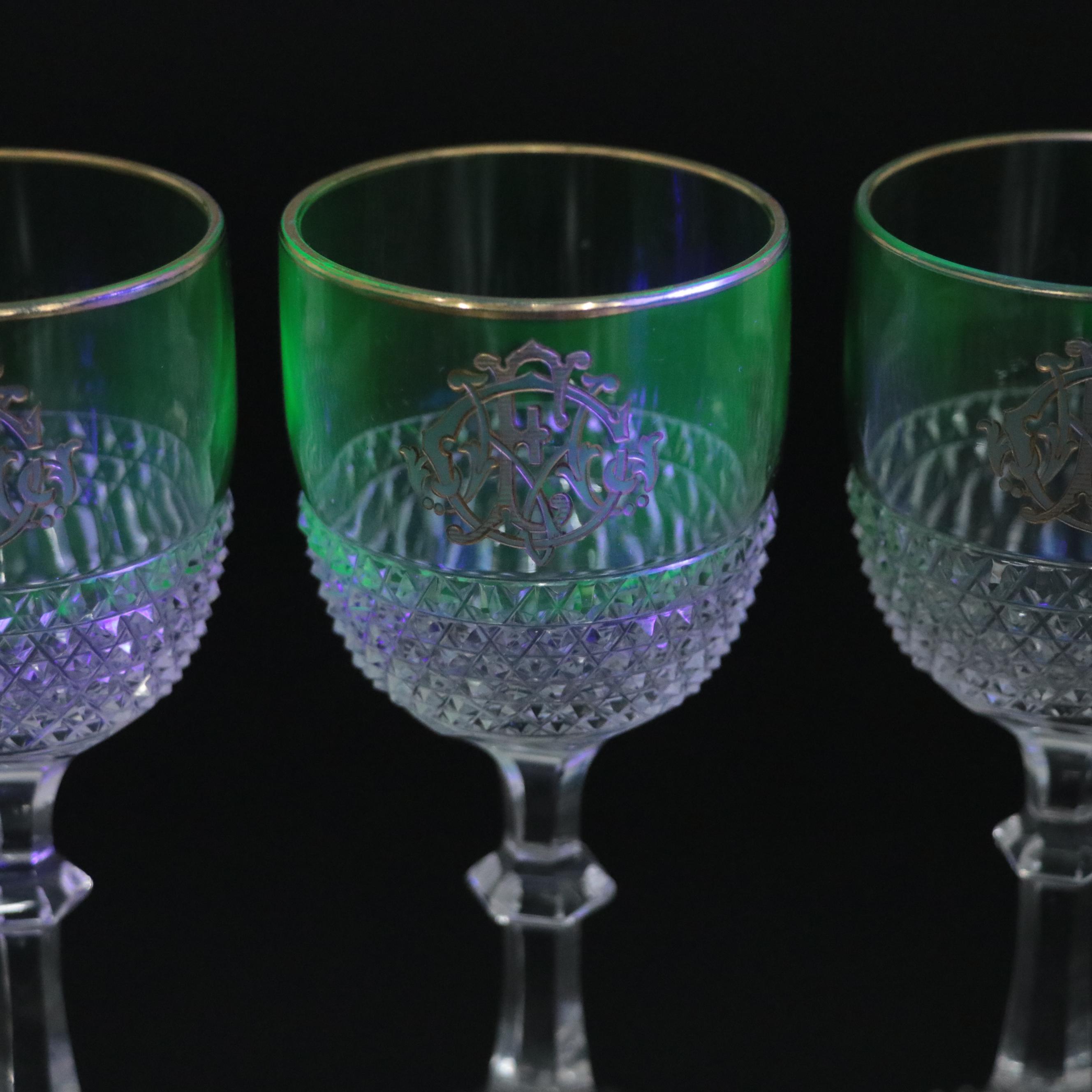 Set of 14 European DiamondCut Crystal Port Glasses, 19th Century EBTH