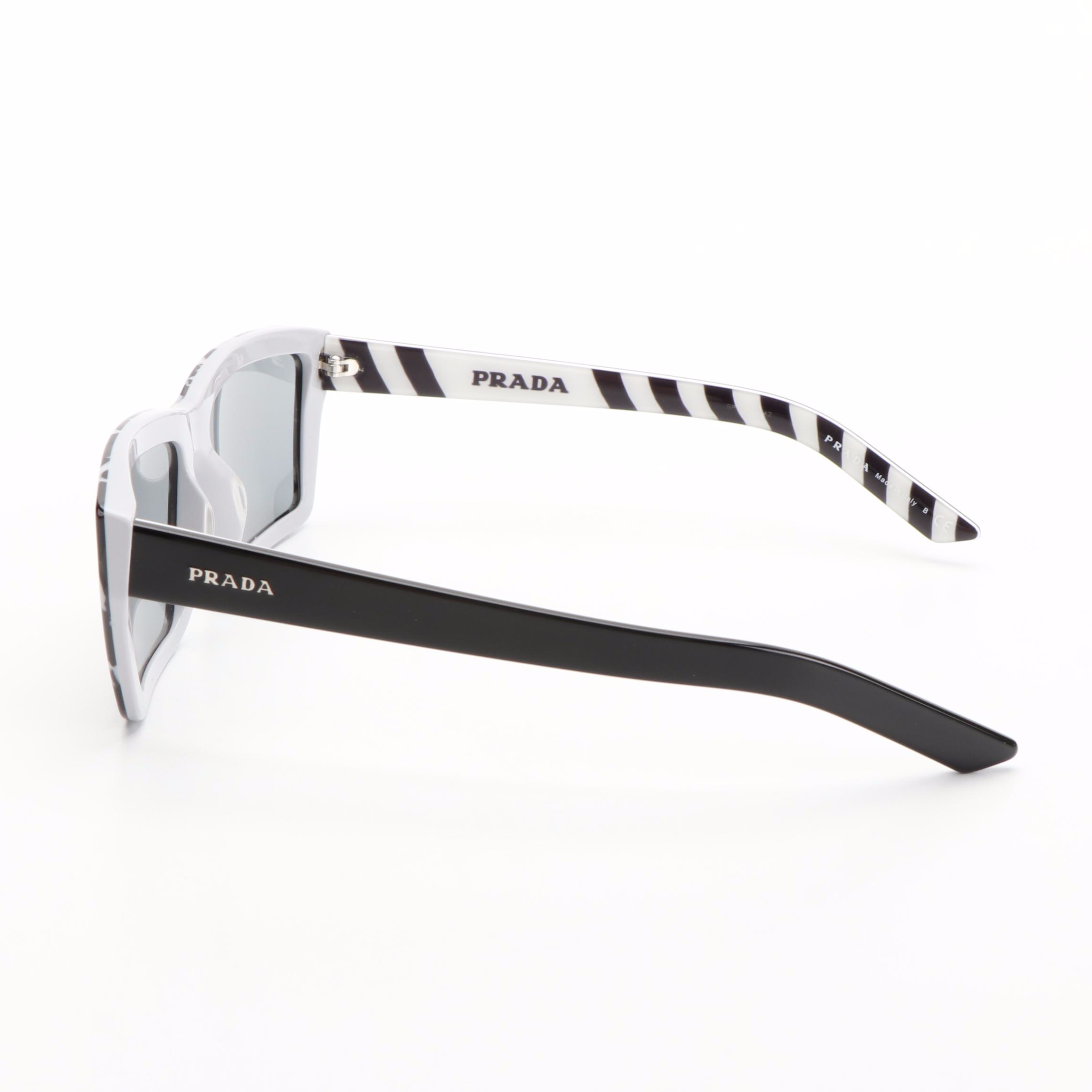 Prada PR04VS Geometric Camouflage Black Sunglasses With Case and Box