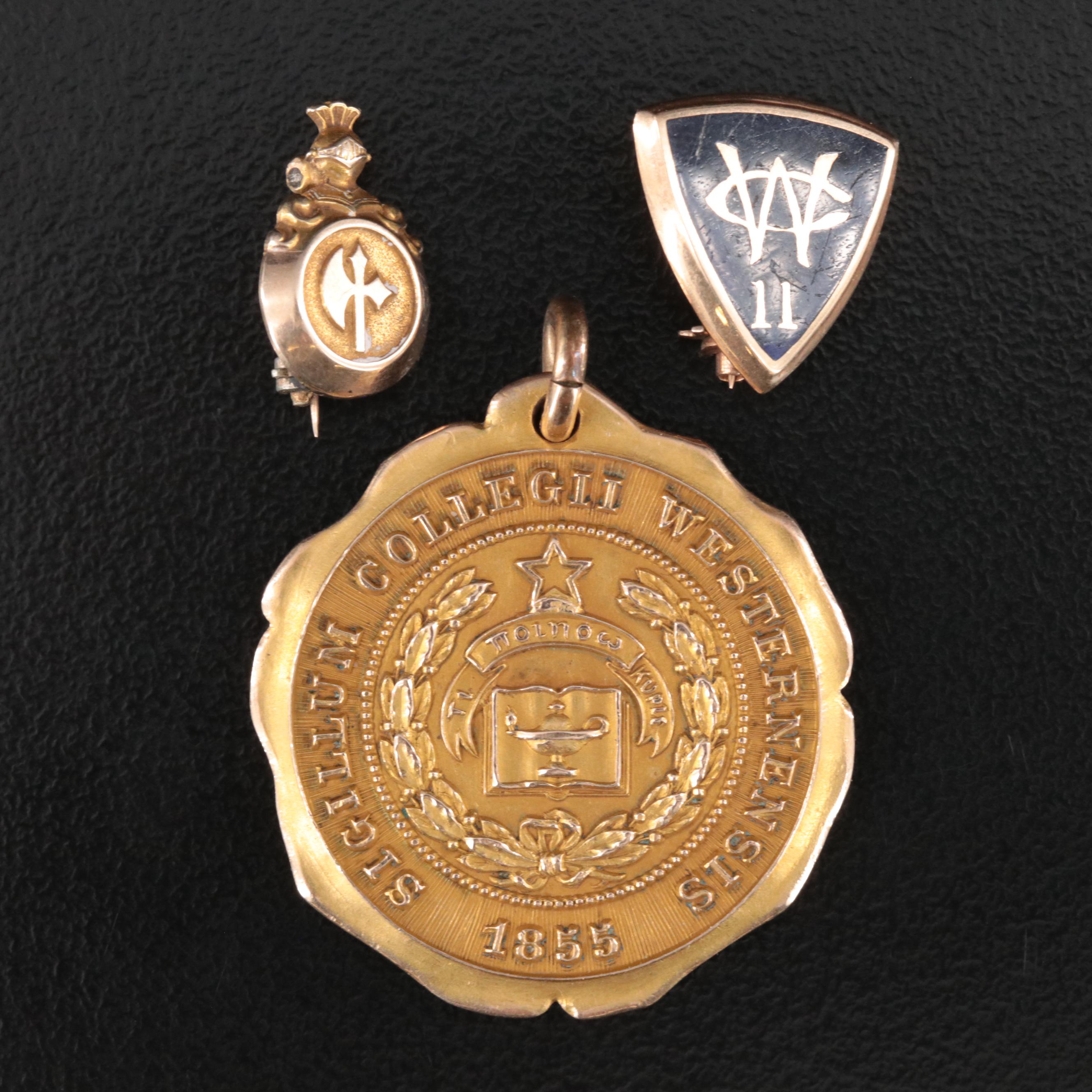 14K Pins with 10K Western College for Women Medallion