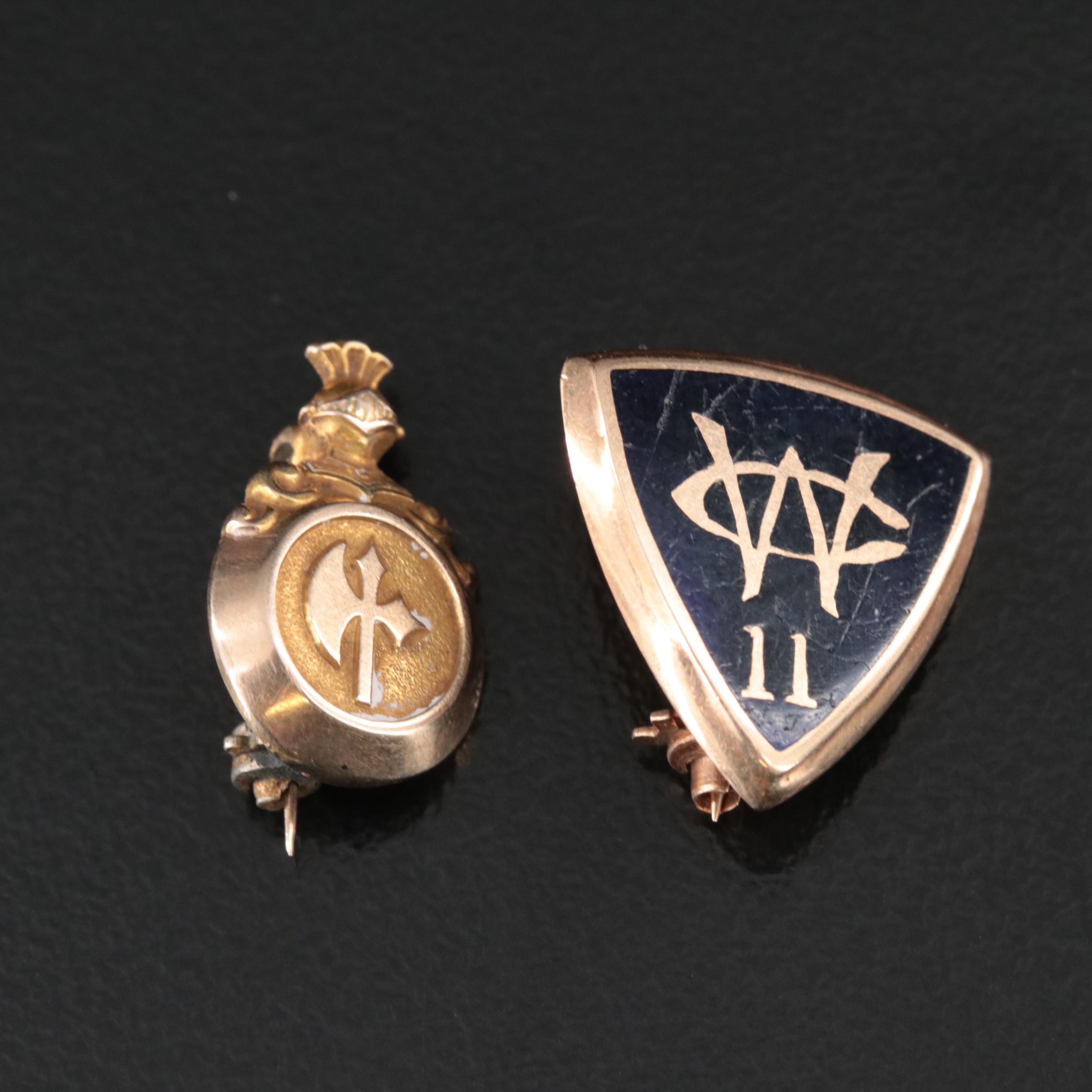 14K Pins with 10K Western College for Women Medallion