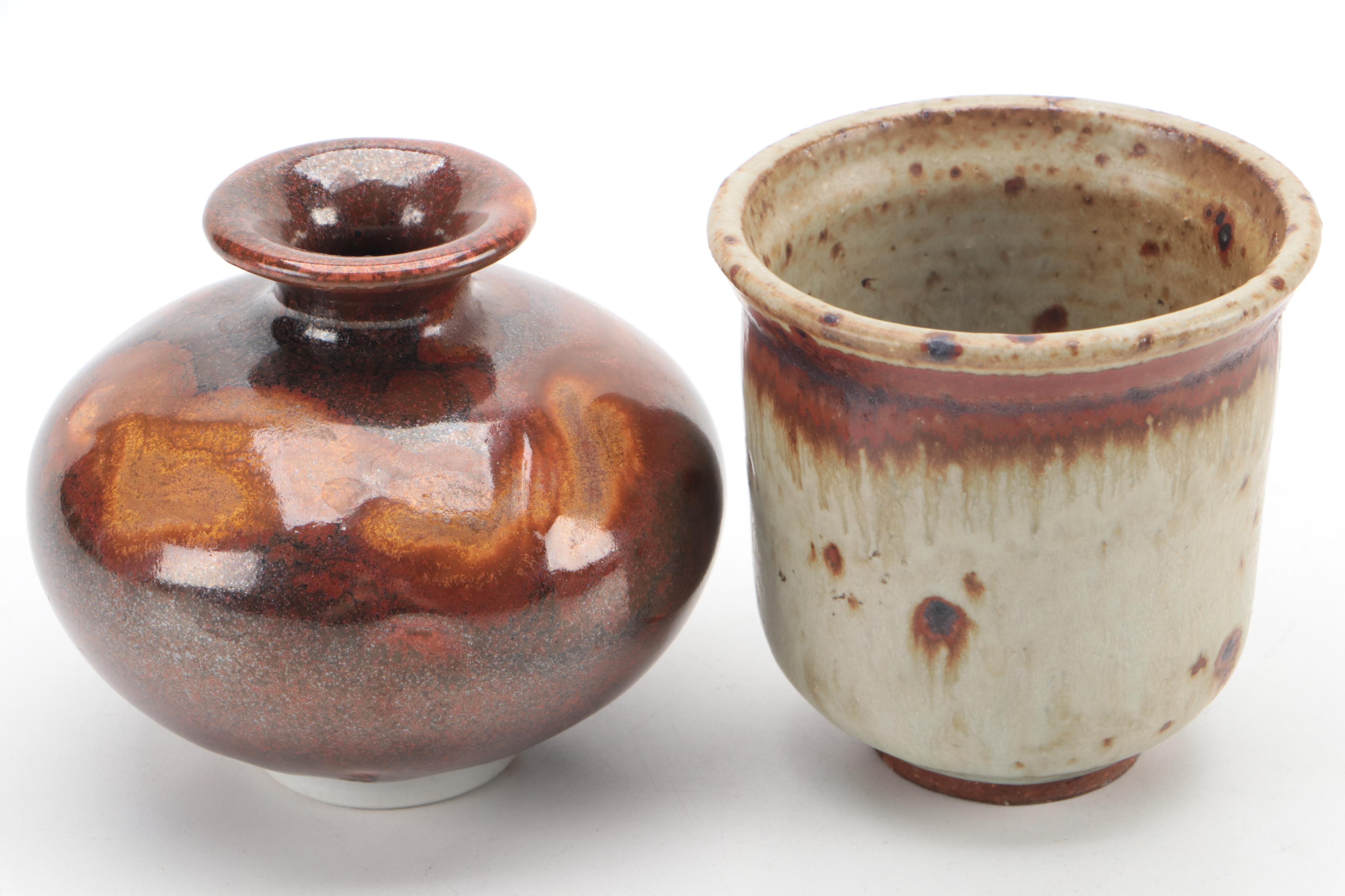 Wheel Thrown Stoneware Vessels and Ceramic Vase