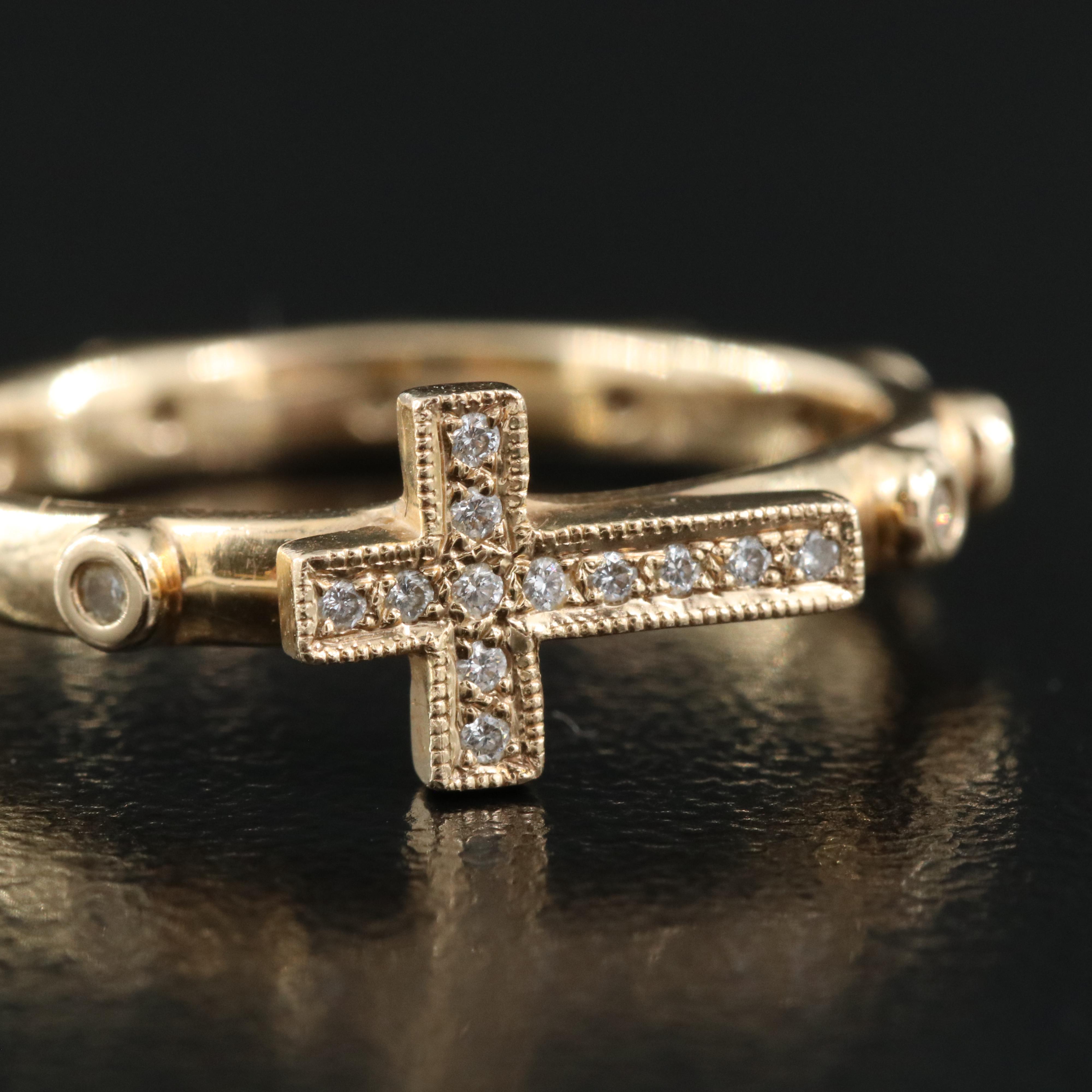 14K Diamond Cross Ring