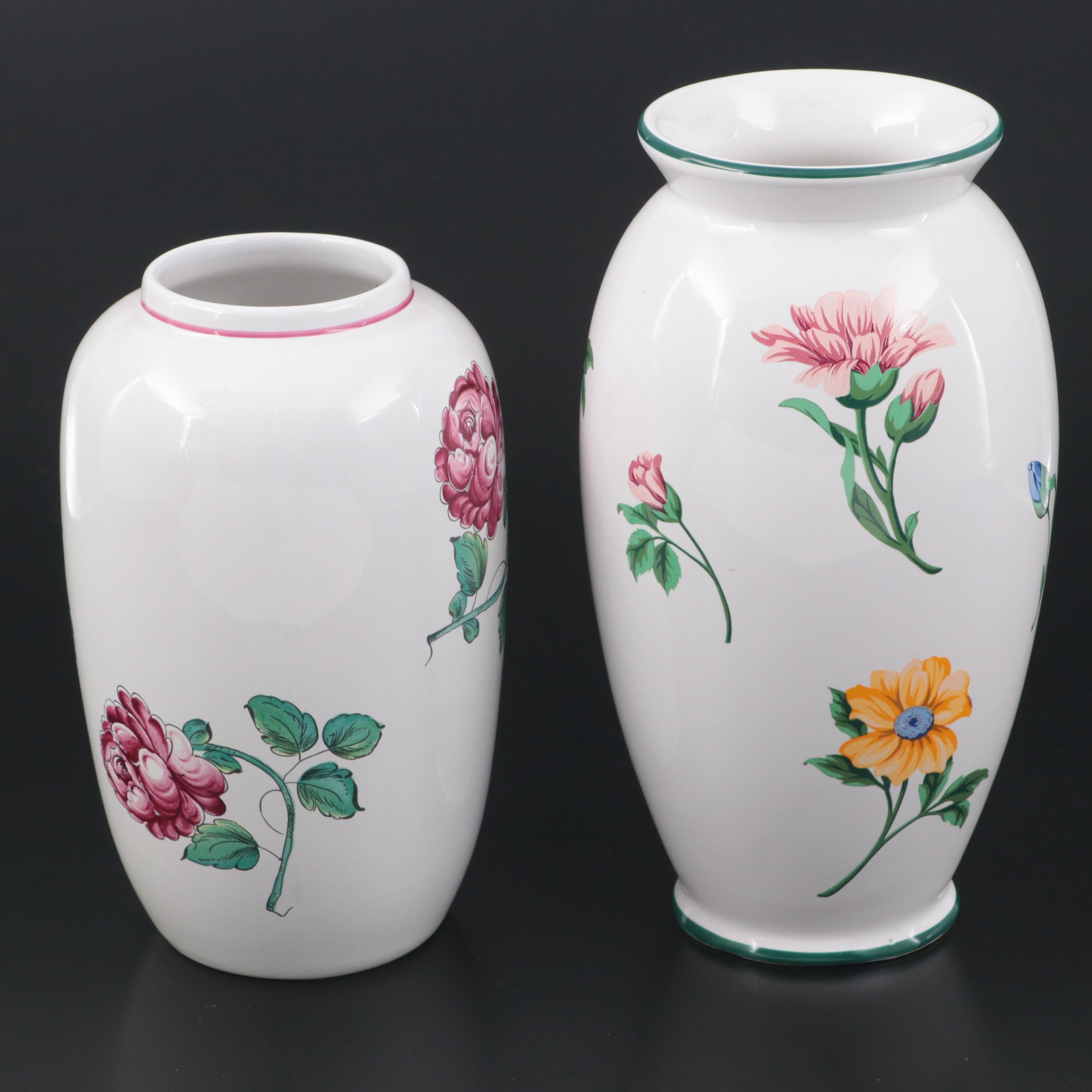 Tiffany & Co. Hand-Painted Porcelain Vases with Floral Motif