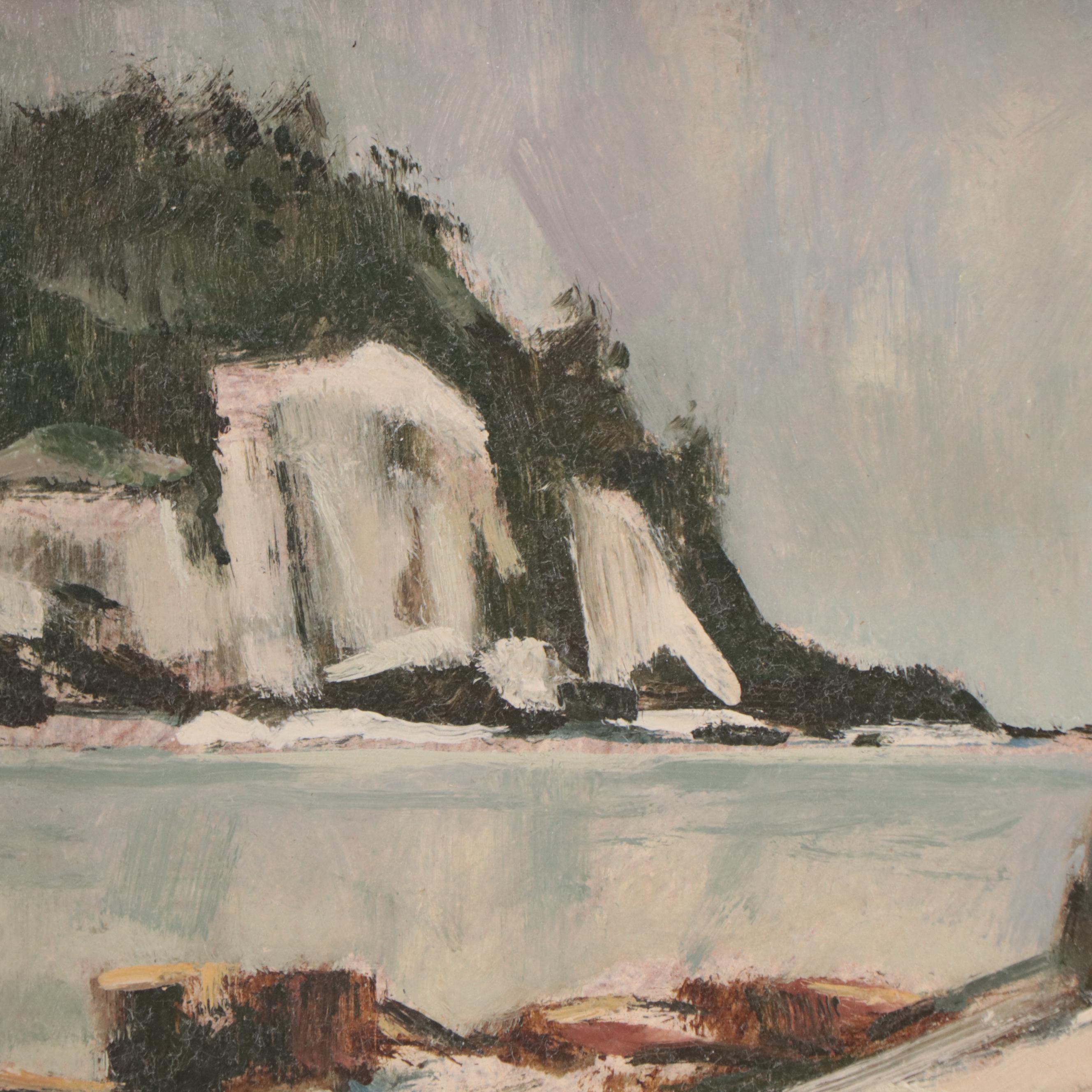 Carl Zimmerman Landscape Oil Painting of Rocky Coastline, Mid-20th Century