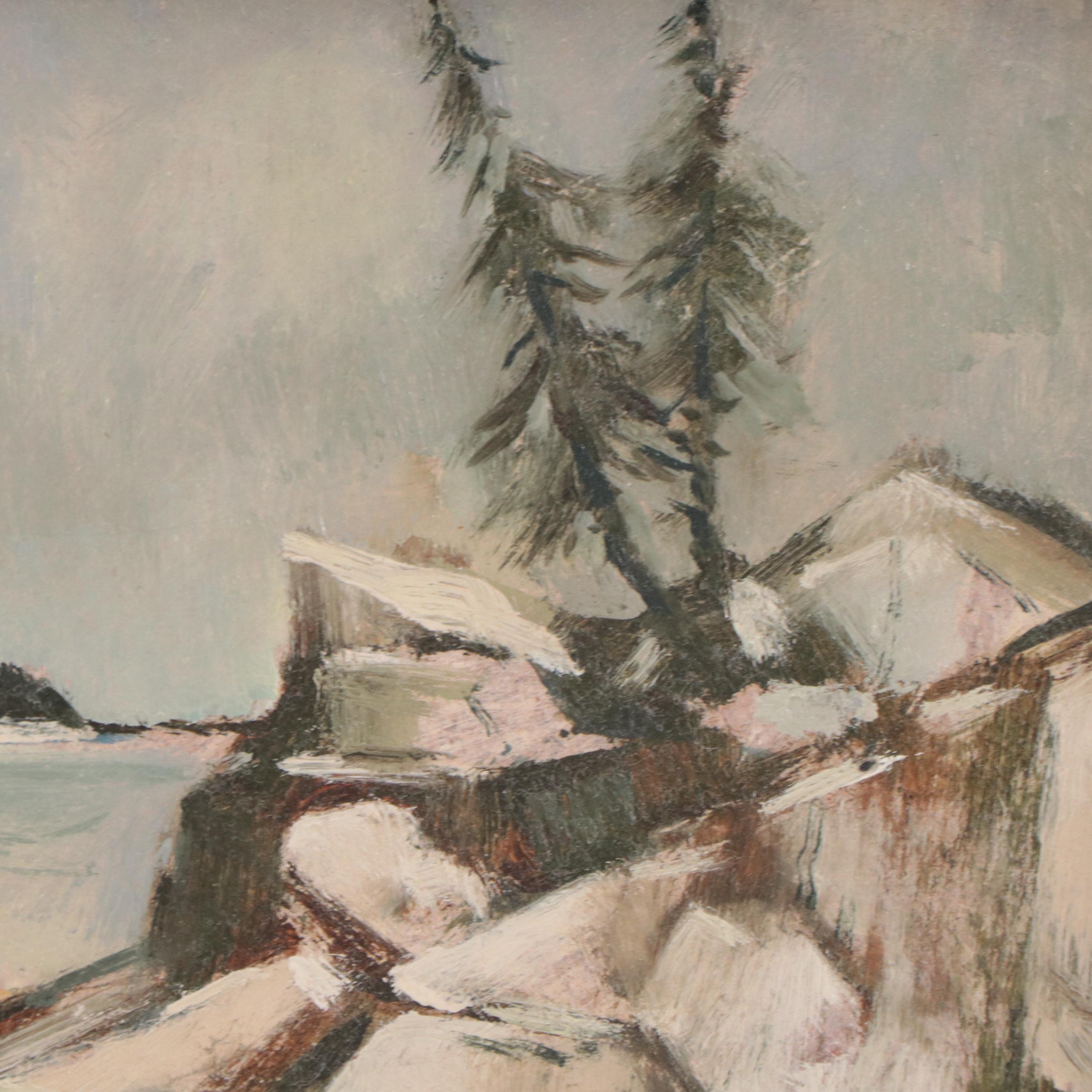 Carl Zimmerman Landscape Oil Painting of Rocky Coastline, Mid-20th Century
