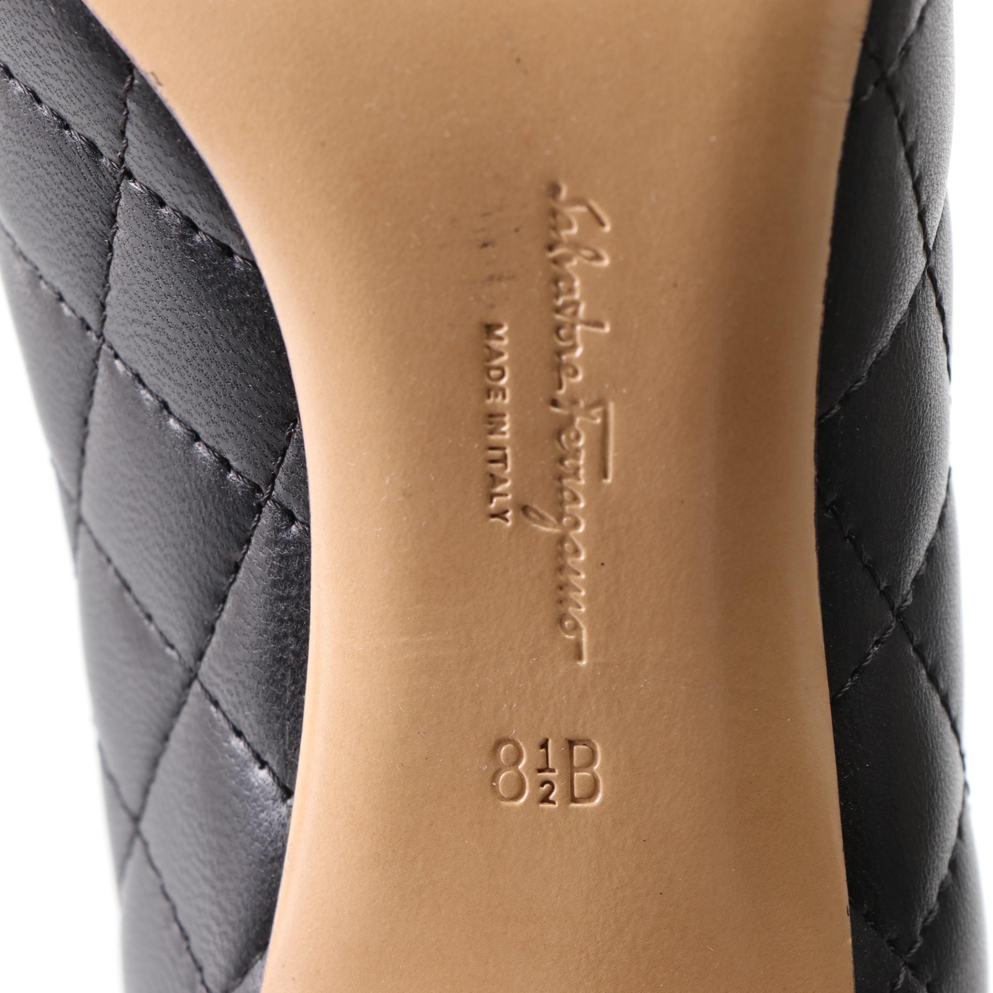 Salvatore Ferragamo Cap-Toe Carla Pumps in Quilted and Patent Leather with Bow