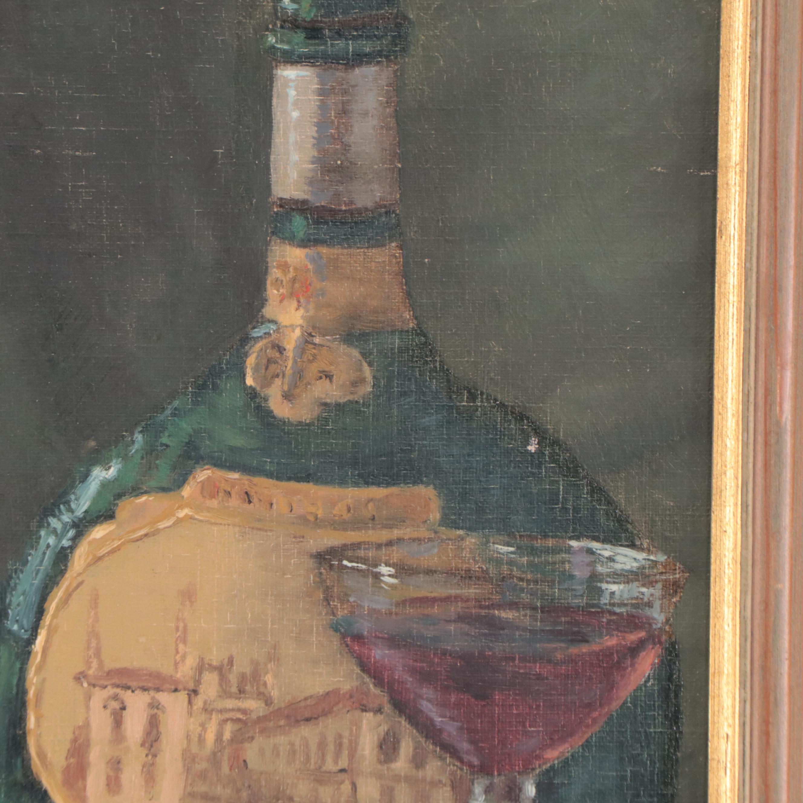 Still Life Oil Painting of Wine and Grapes