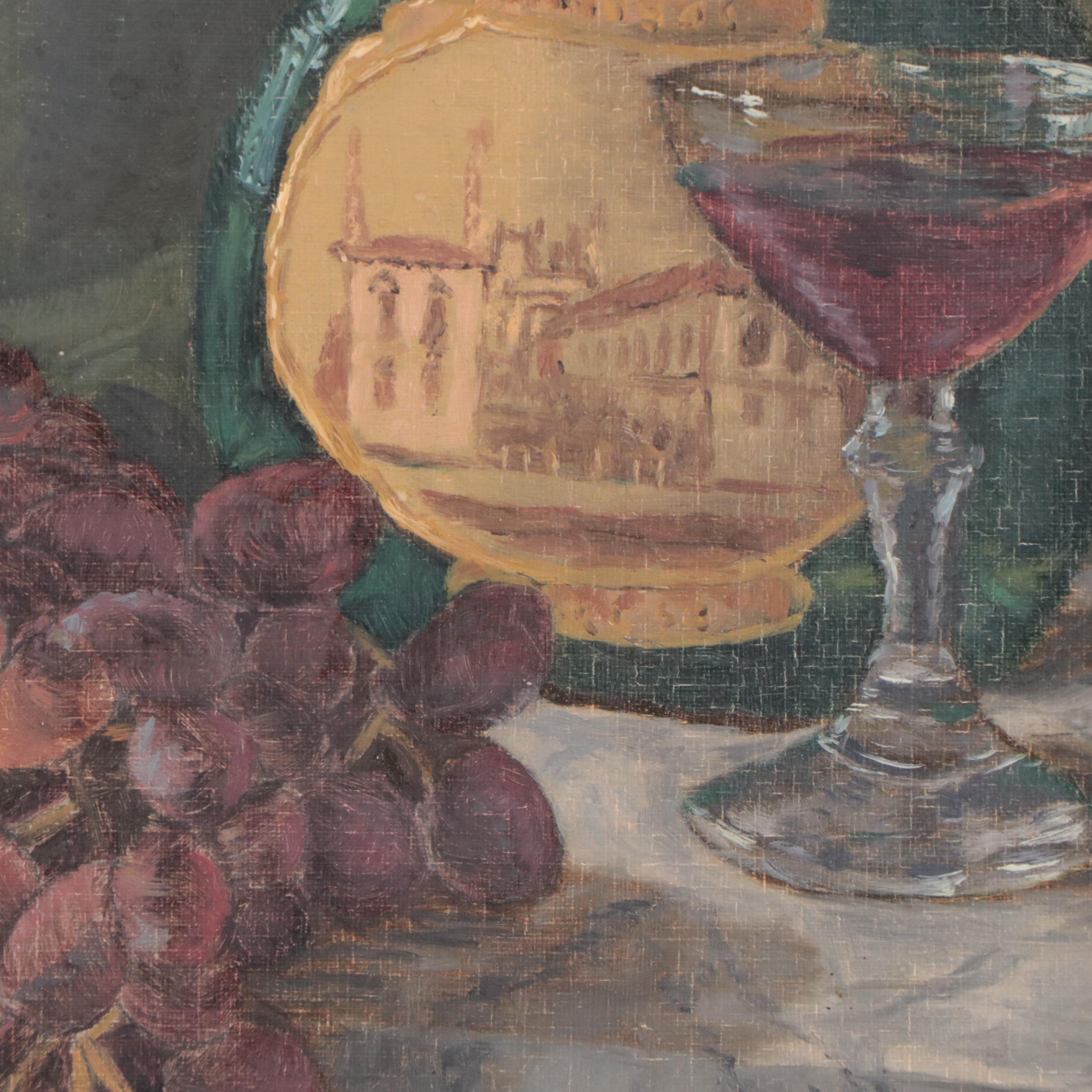 Still Life Oil Painting of Wine and Grapes