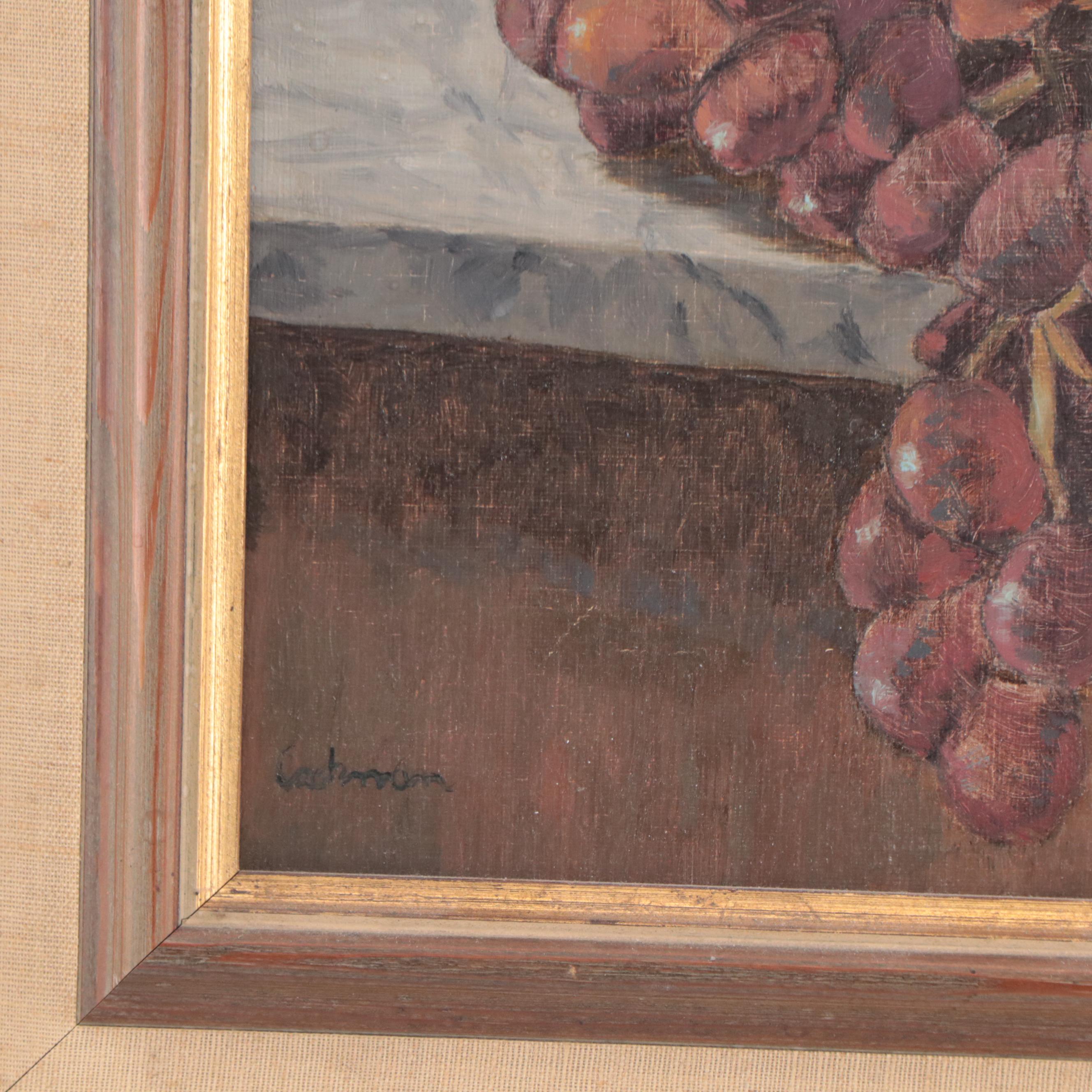 Still Life Oil Painting of Wine and Grapes