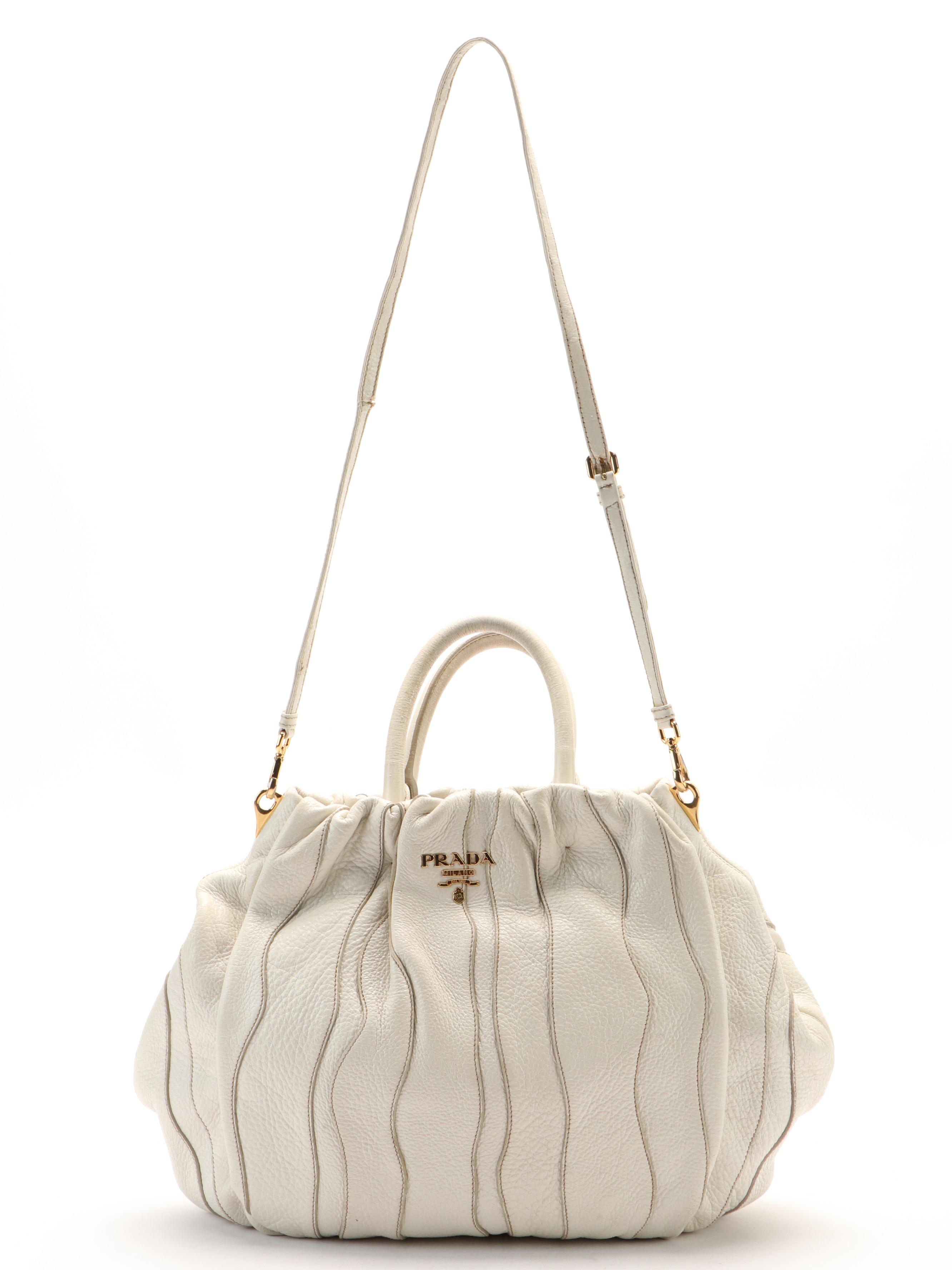 Prada Tote Bag in White Striped Nappa Leather