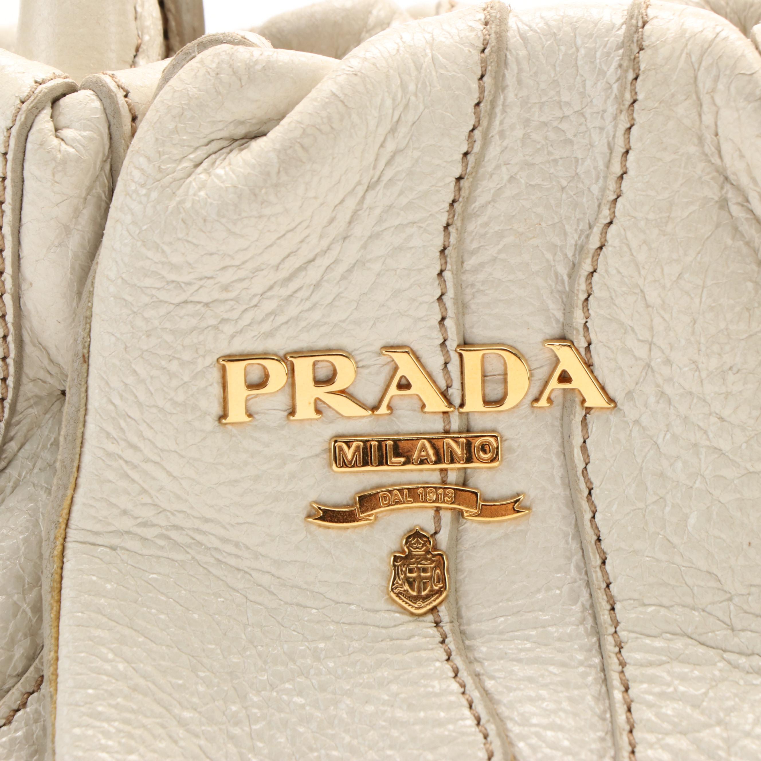 Prada Tote Bag in White Striped Nappa Leather