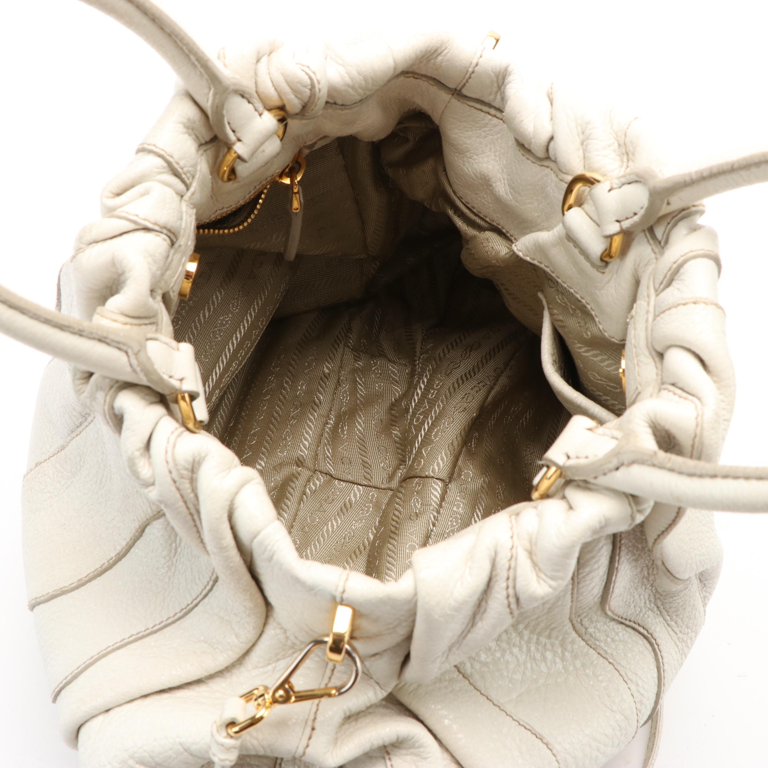 Prada Tote Bag in White Striped Nappa Leather