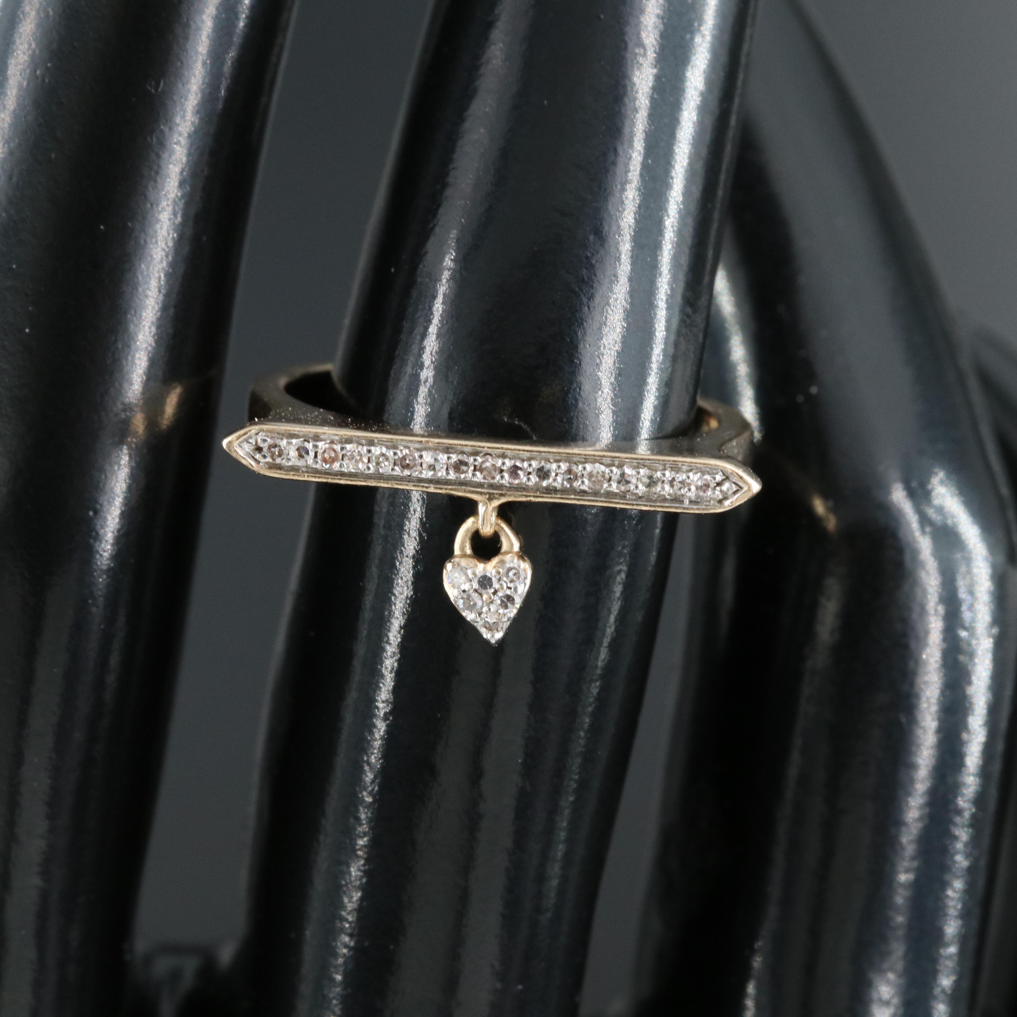 10K Diamond Heart Charm Ring