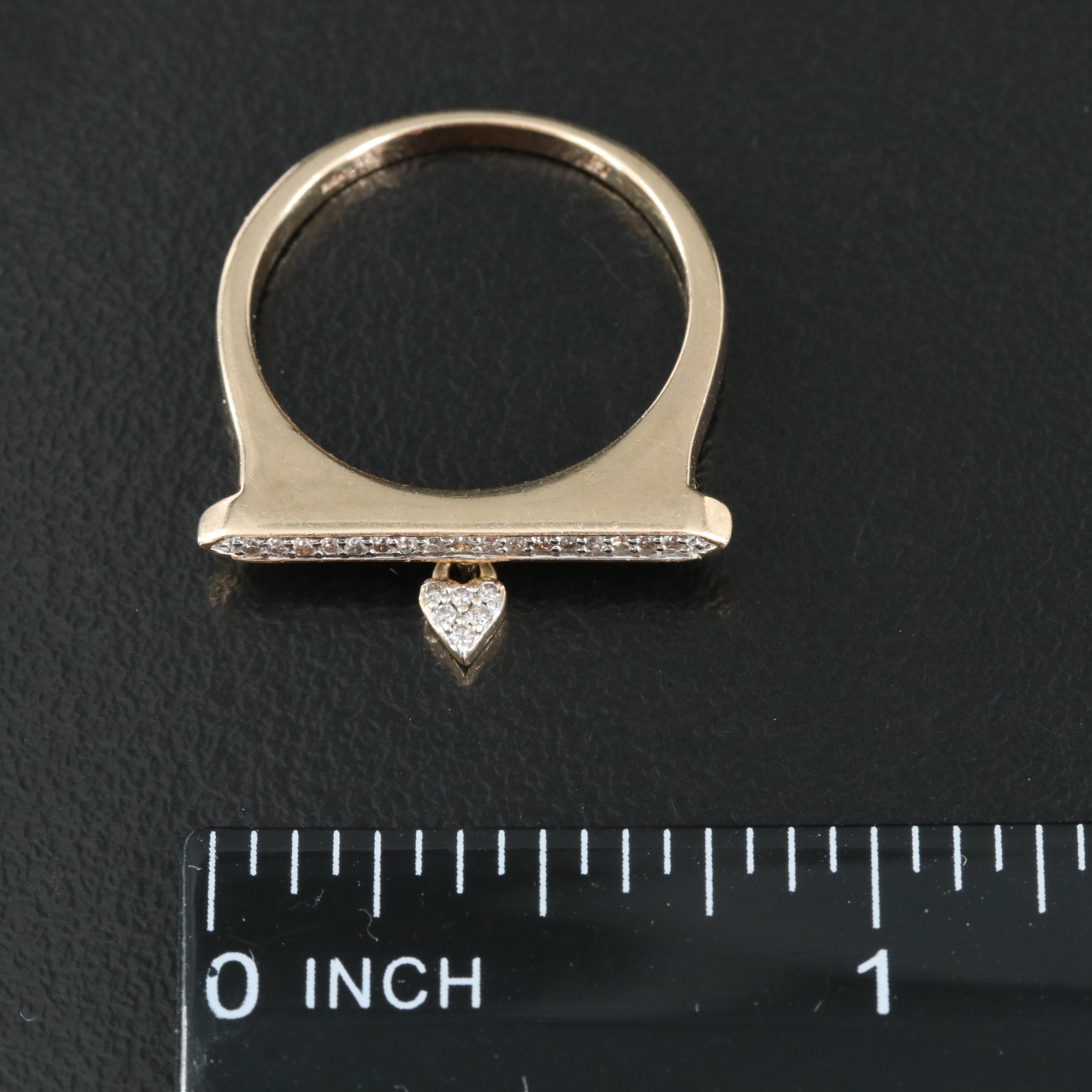 10K Diamond Heart Charm Ring