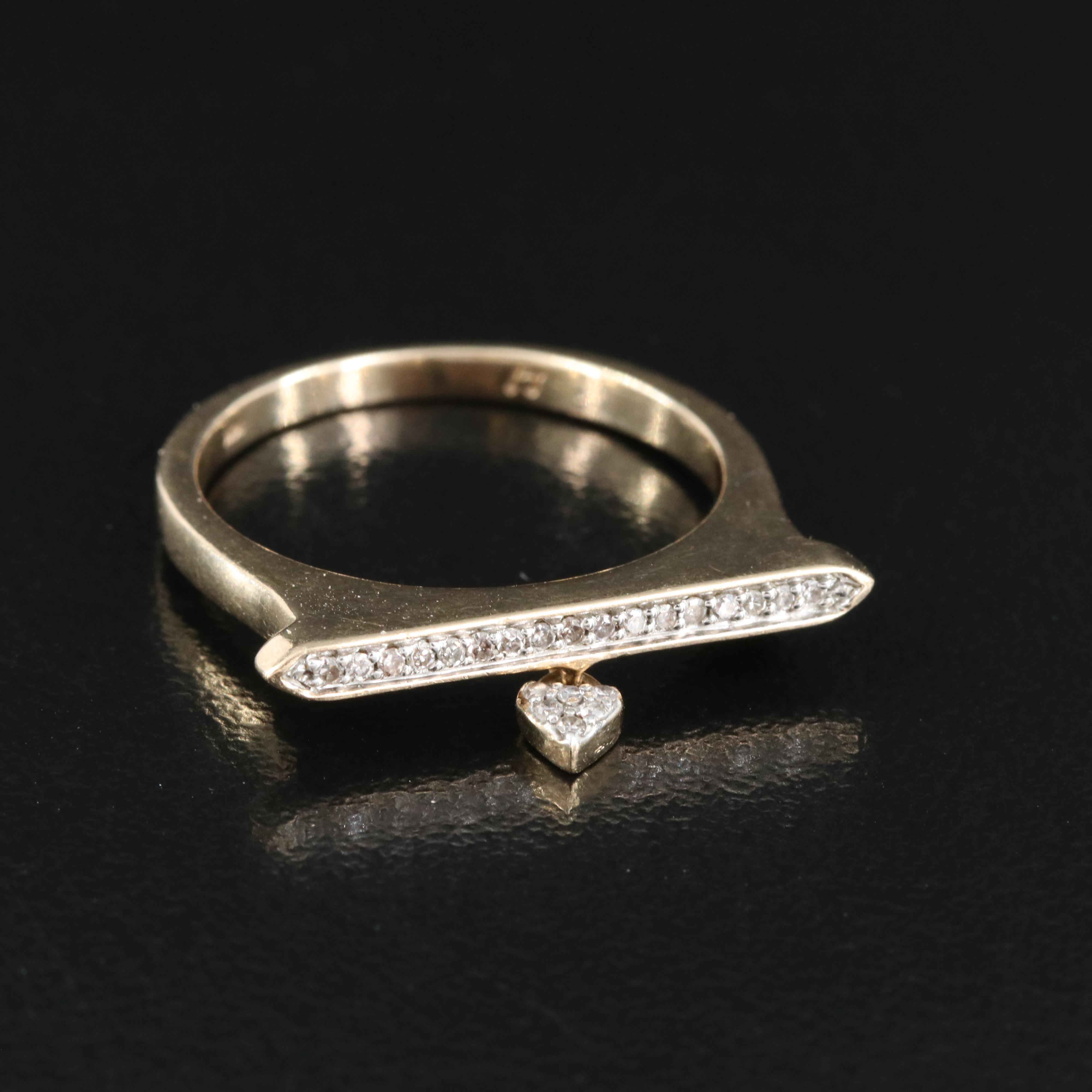 10K Diamond Heart Charm Ring