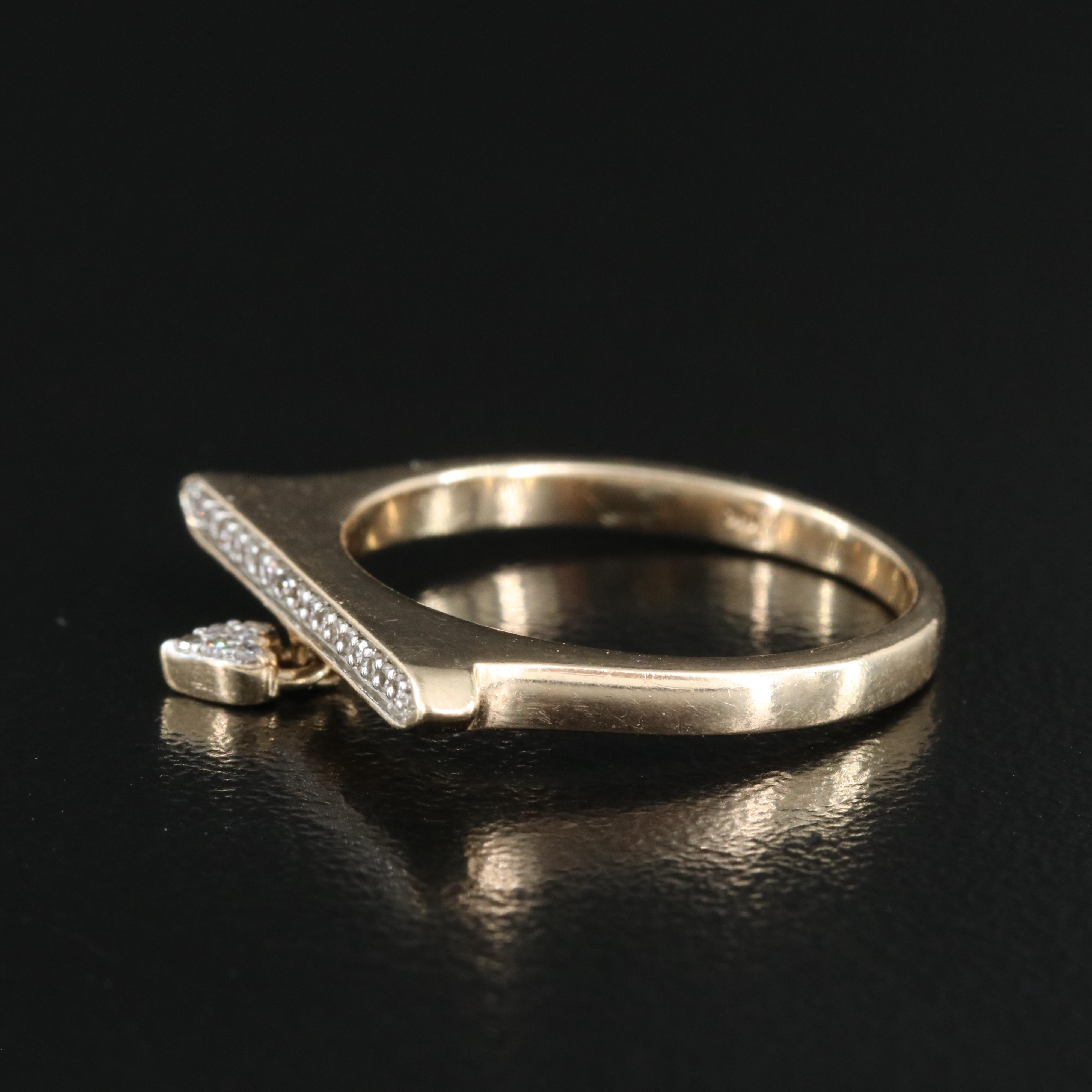 10K Diamond Heart Charm Ring