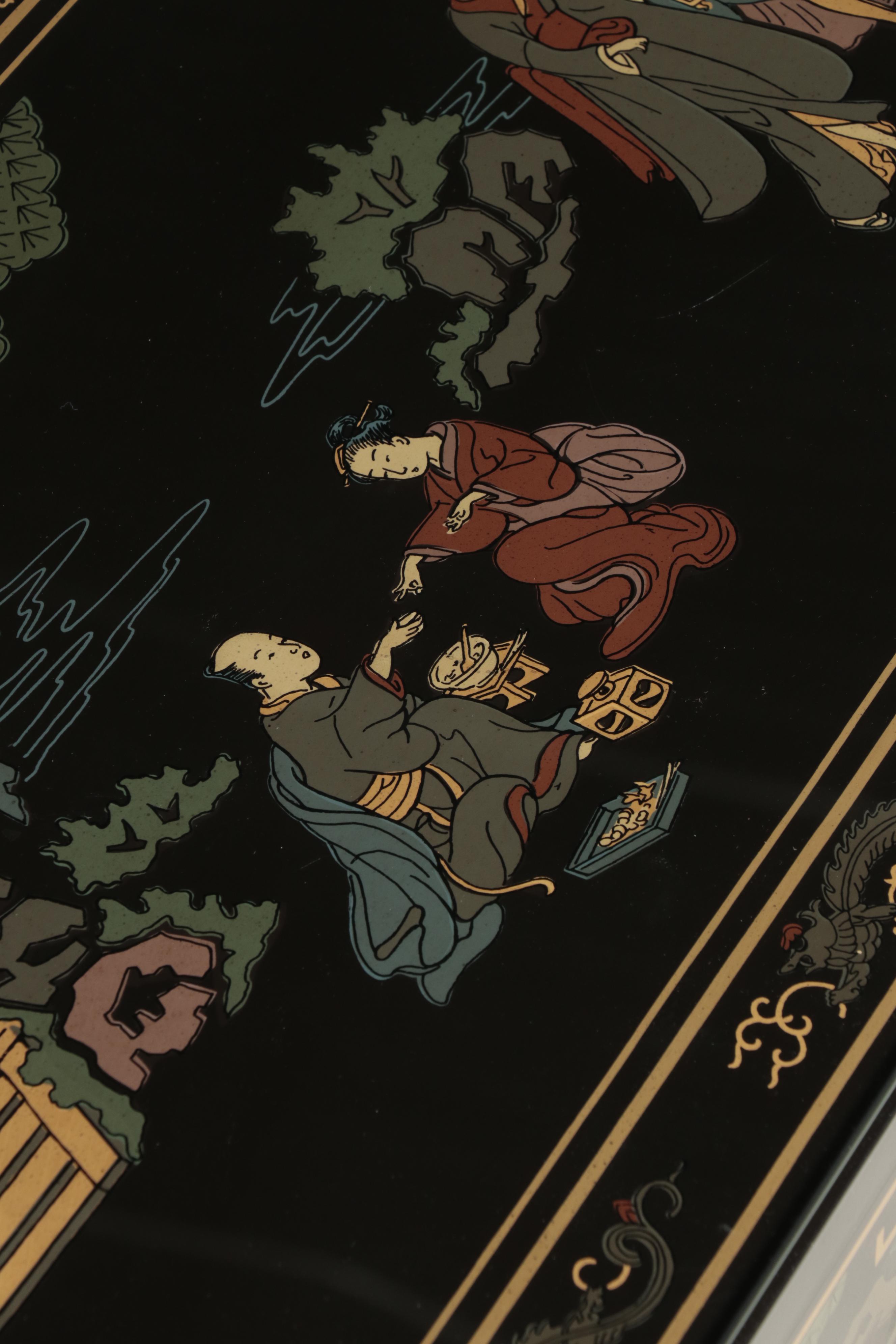 Drexel "Et Cetera" Hardwood, Chinoiserie-Decorated and Glass Top Console Table